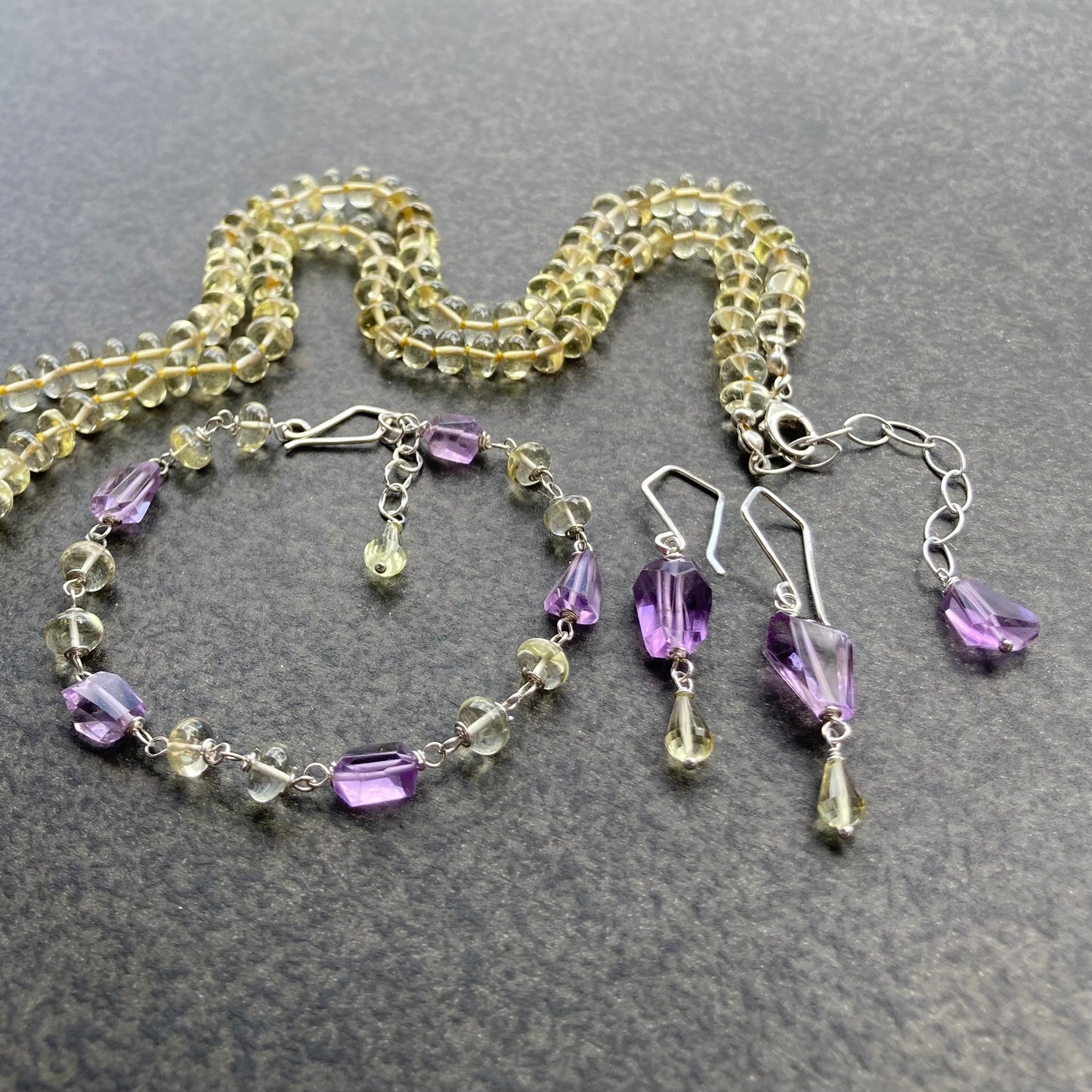 Amethyst, Lemon Quartz & Sterling Silver Earrings