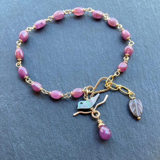 Natural Ruby & Gold Autumn Branches Bracelet