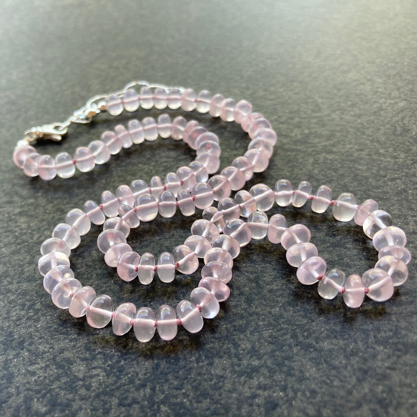 Rose Quartz Hand Knotted Silk Necklace