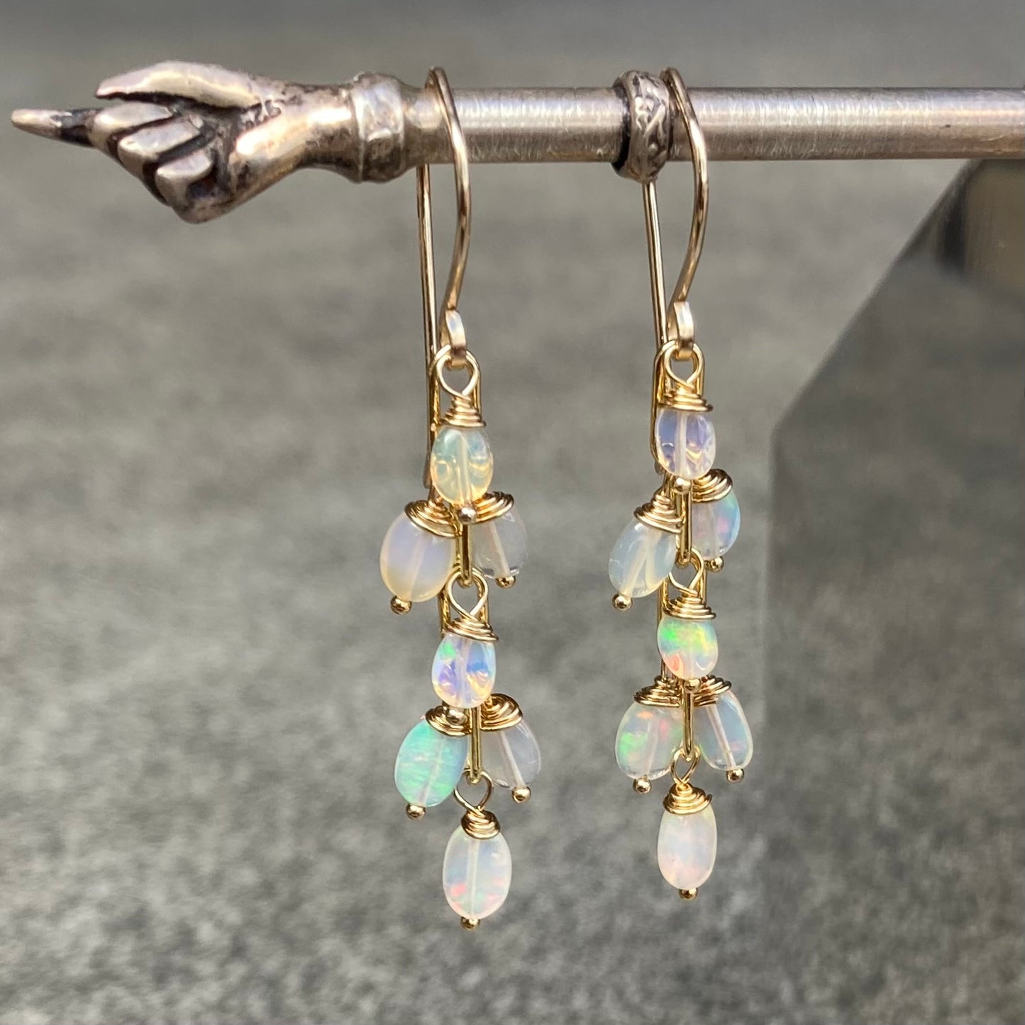 Ethiopian Opal & Gold Cascade Earrings