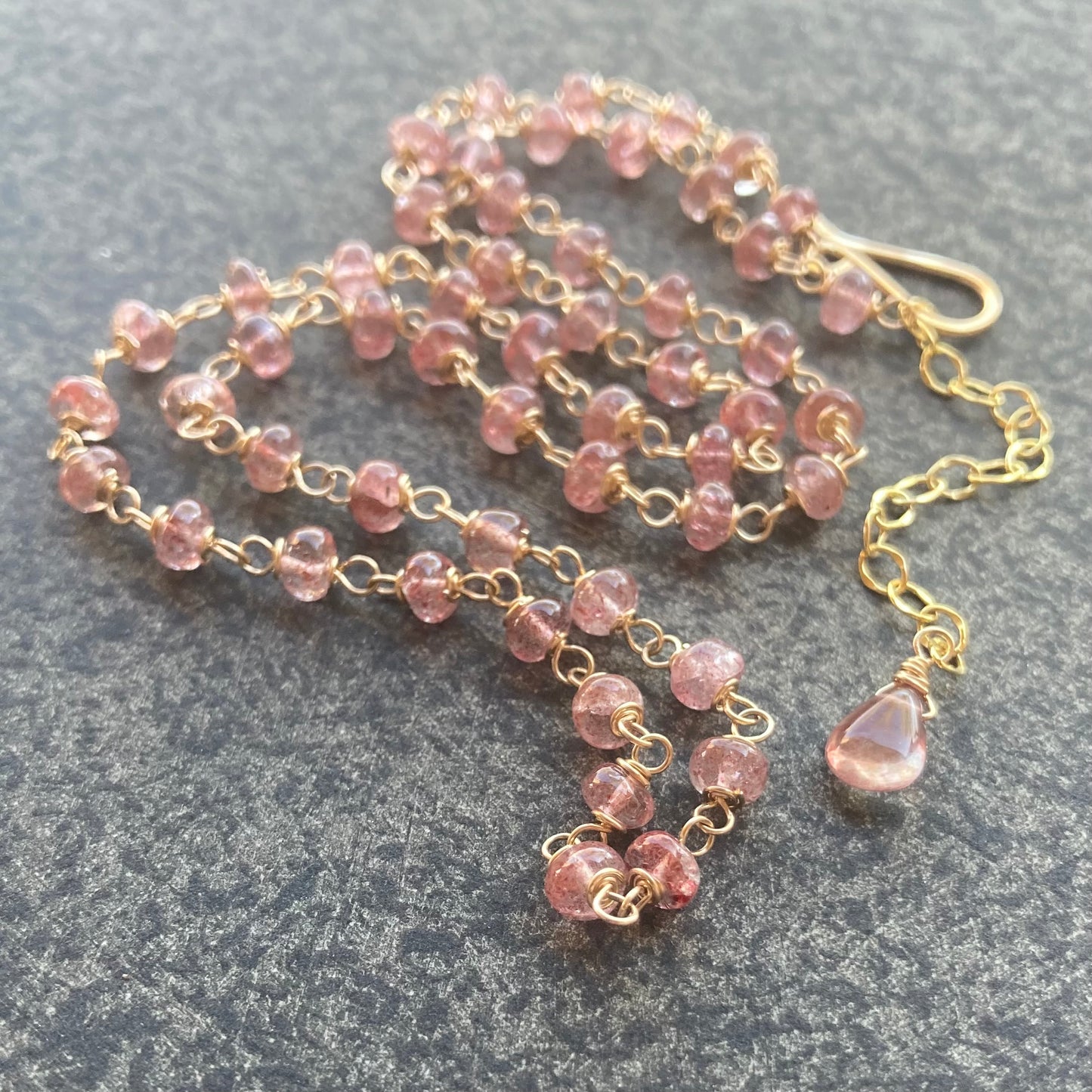 Strawberry Quartz & Gold Necklace