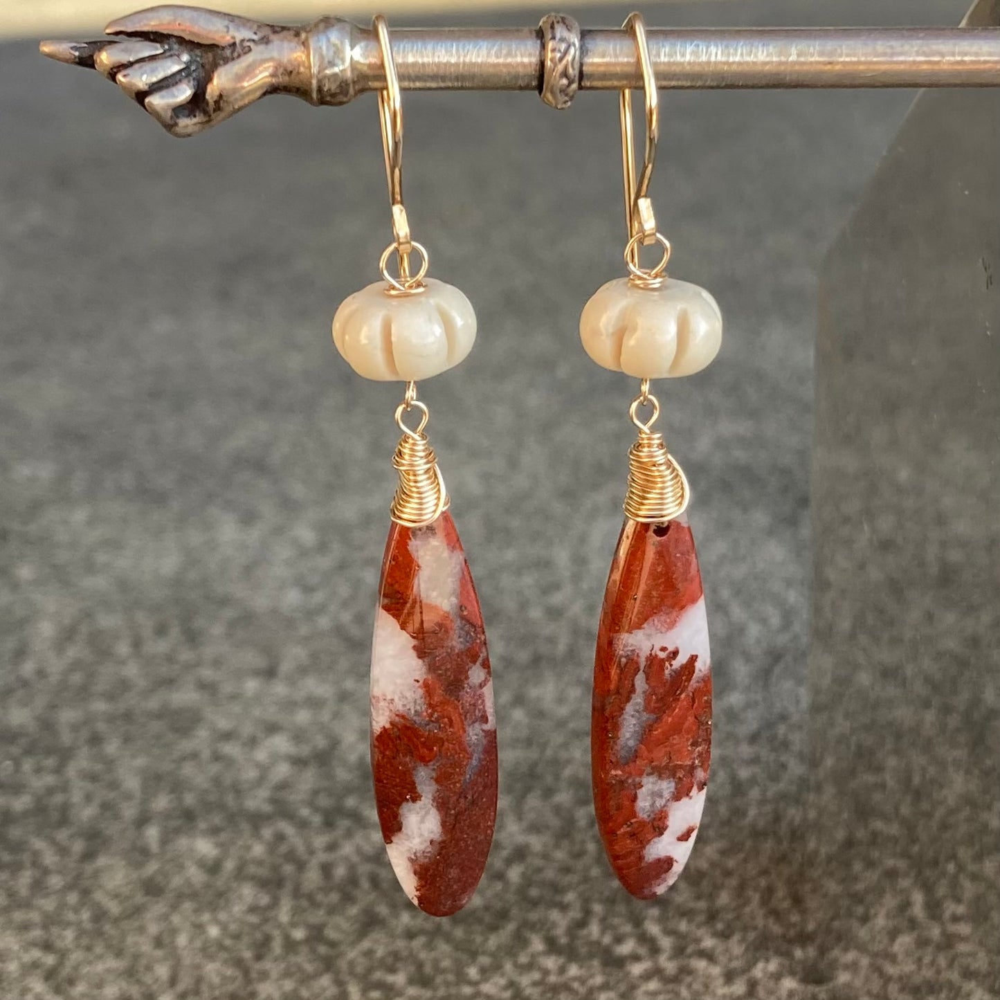 Red River Jasper, Fossil Jasper & Gold Earrings