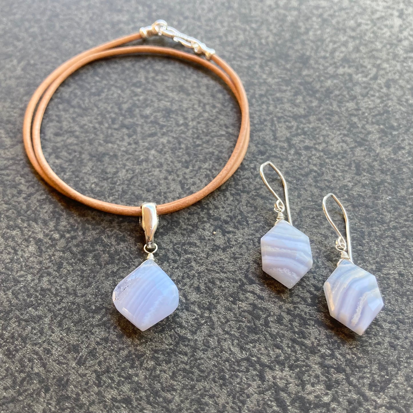 Blue Lace Agate & Sterling Silver Earrings