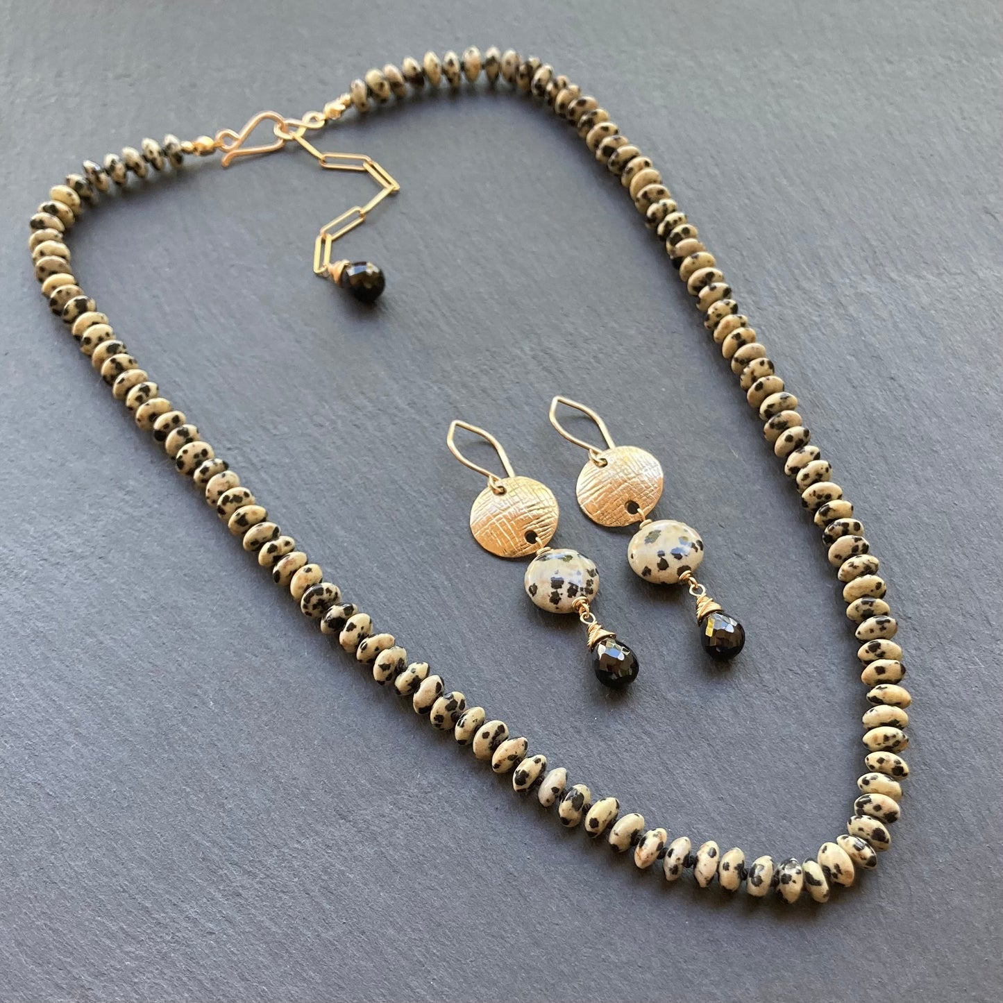 Dalmatian Jasper Hand Knotted Silk Necklace