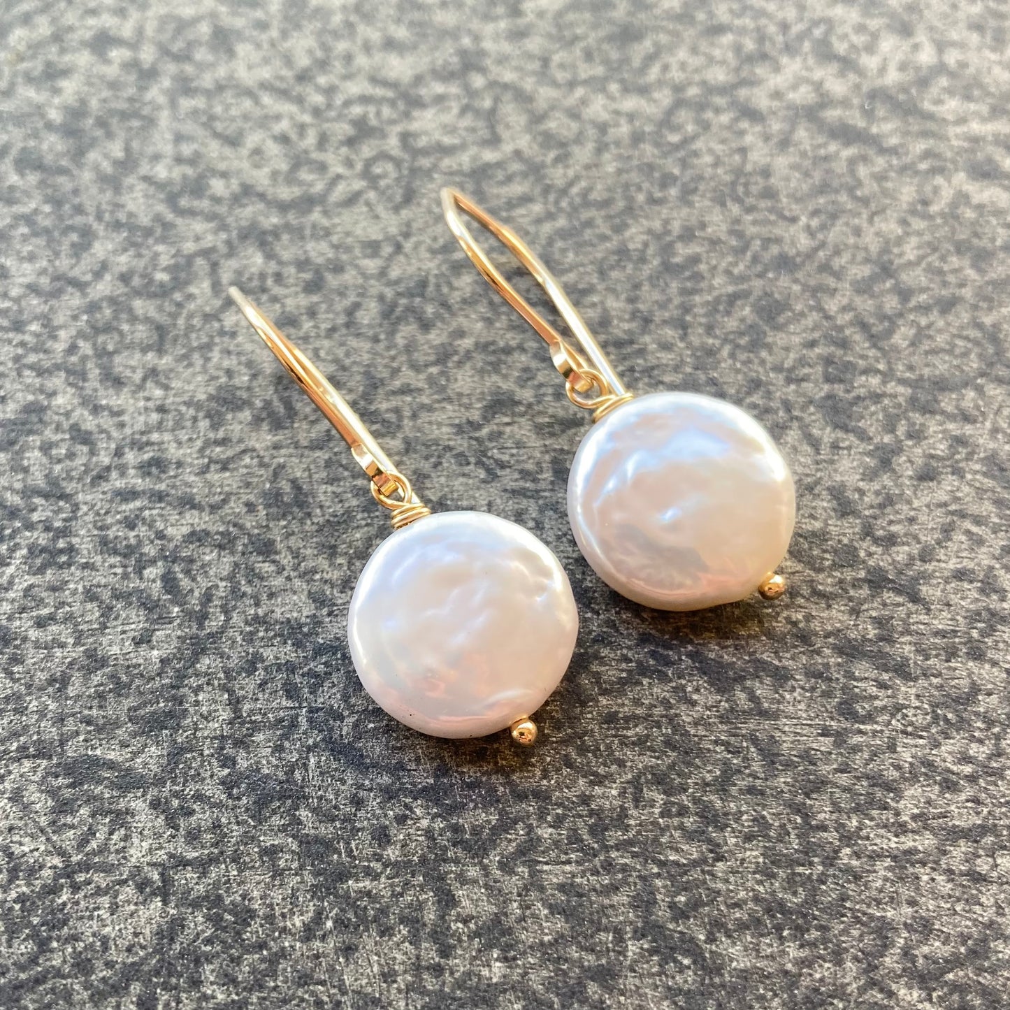 Freshwater Coin Pearl & Gold Earrings