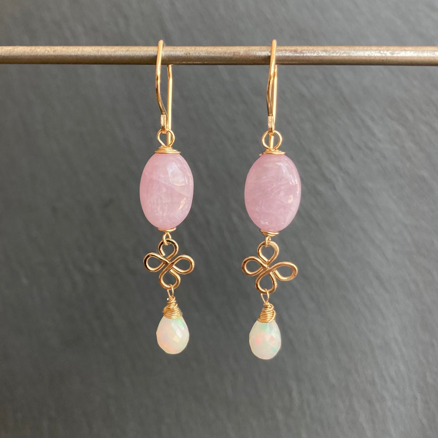 Kunzite, Ethiopian Opal & Gold Earrings