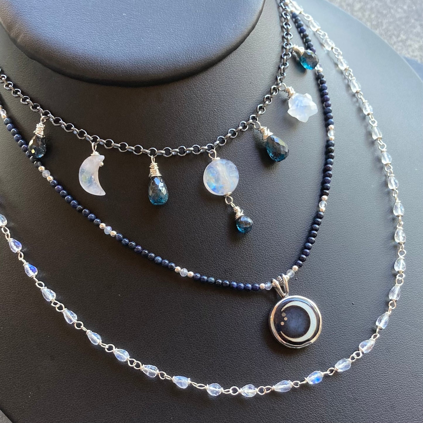 Dumortierite , Labradorite & Sterling Silver Winter Moon Pendant Choker