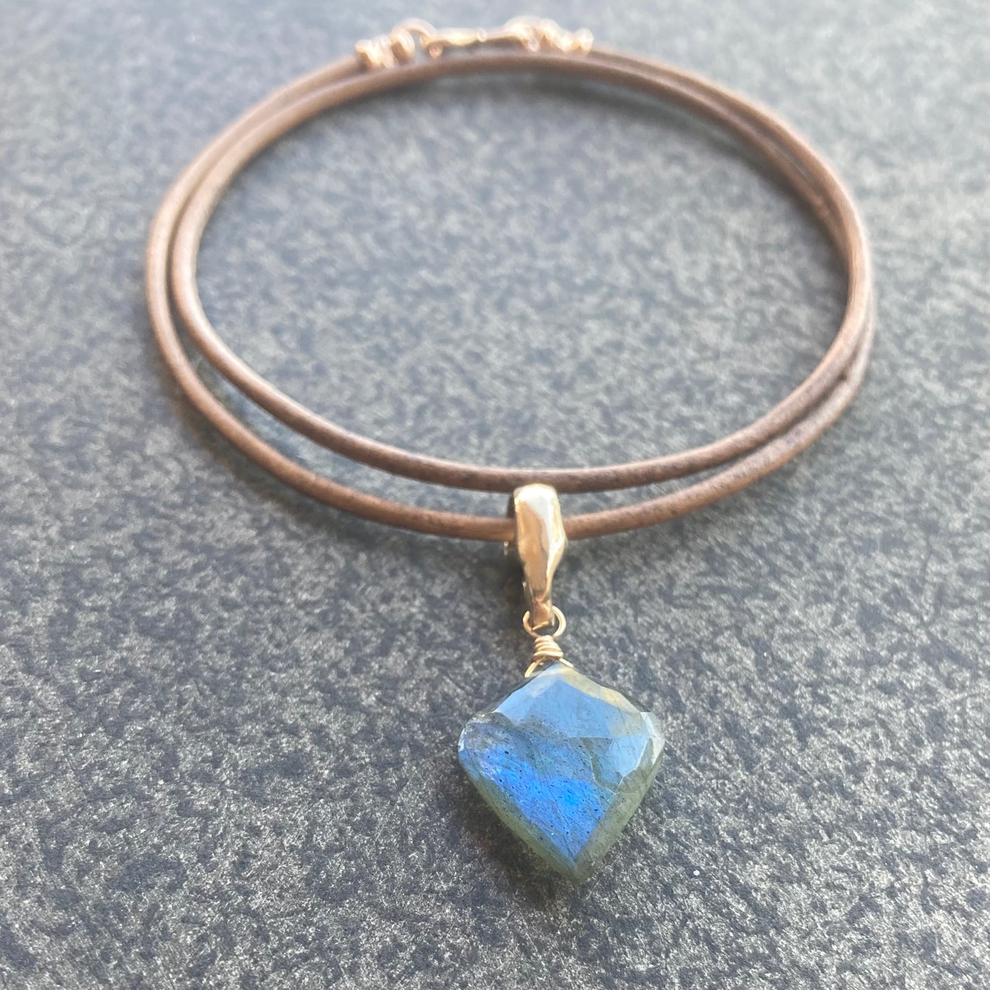 Labradorite & Bronze Leather Choker