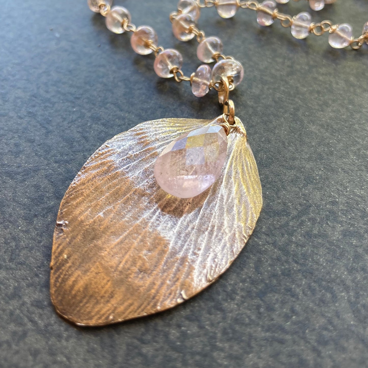 Morganite, Gold & Bronze Petal Necklace