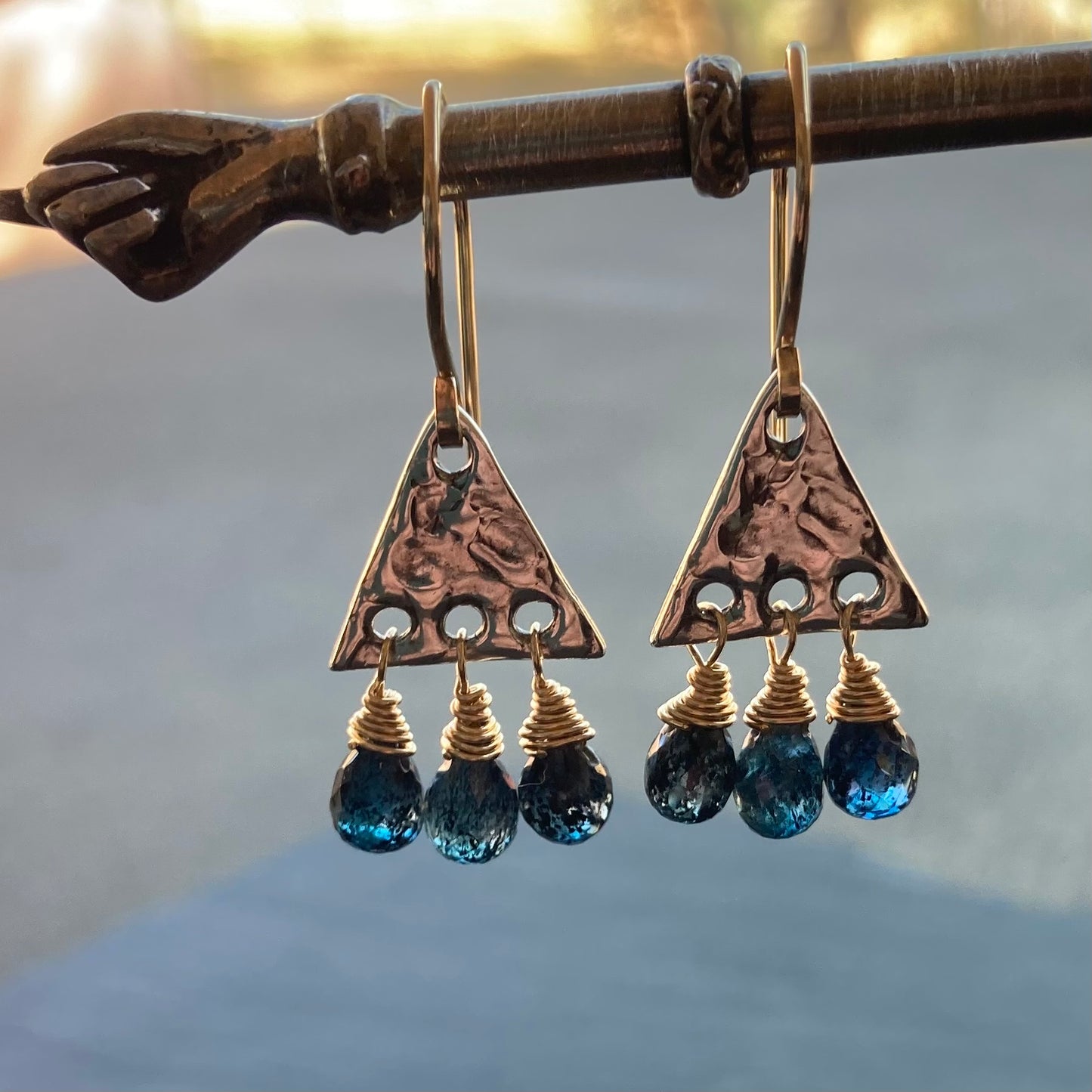Moss Kyanite & Mixed Metal Triangle Fringe Earrings