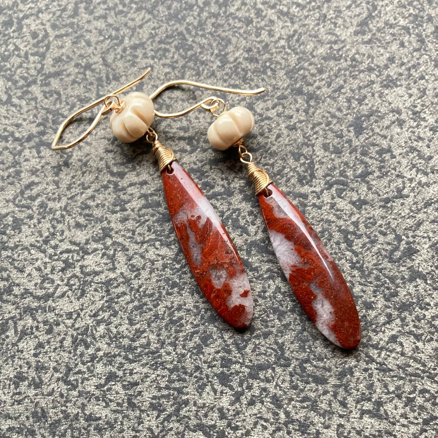 Red River Jasper, Fossil Jasper & Gold Earrings