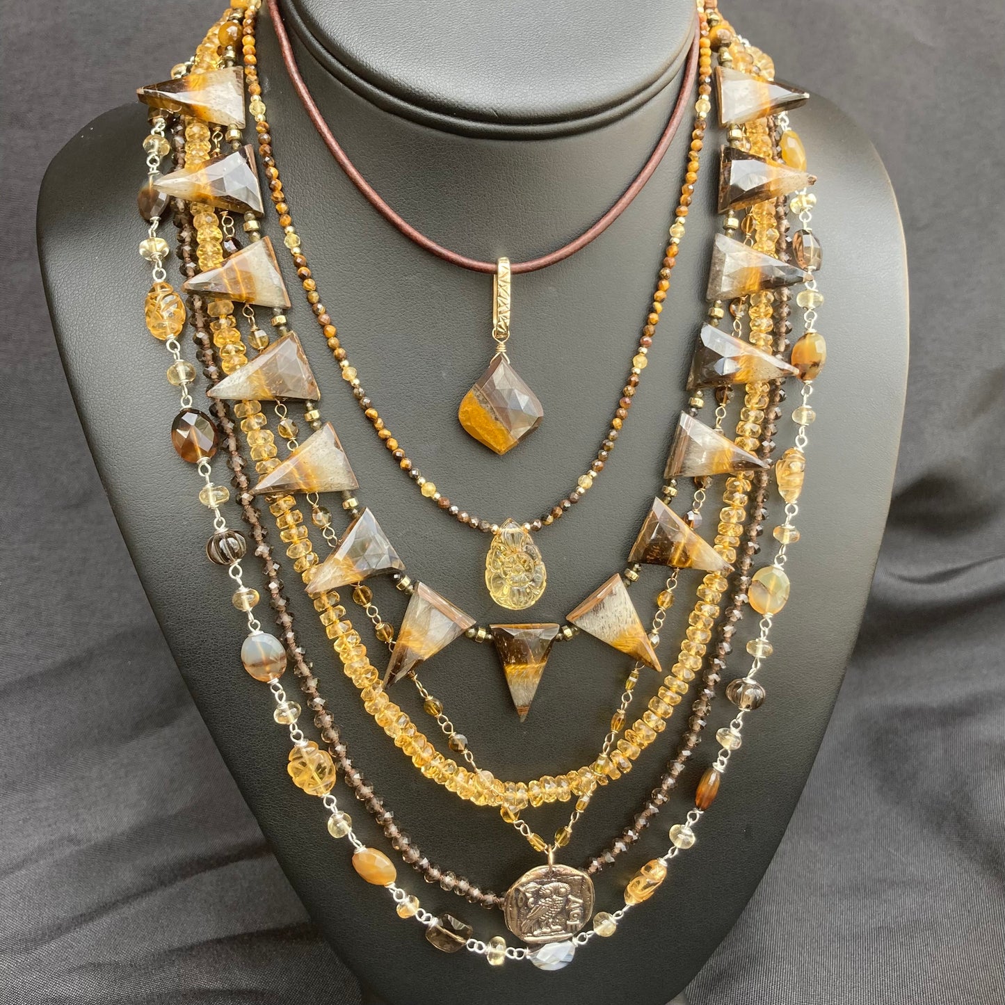 Montana Agate, Citrine, Smoky Quartz & Sterling Silver Necklace