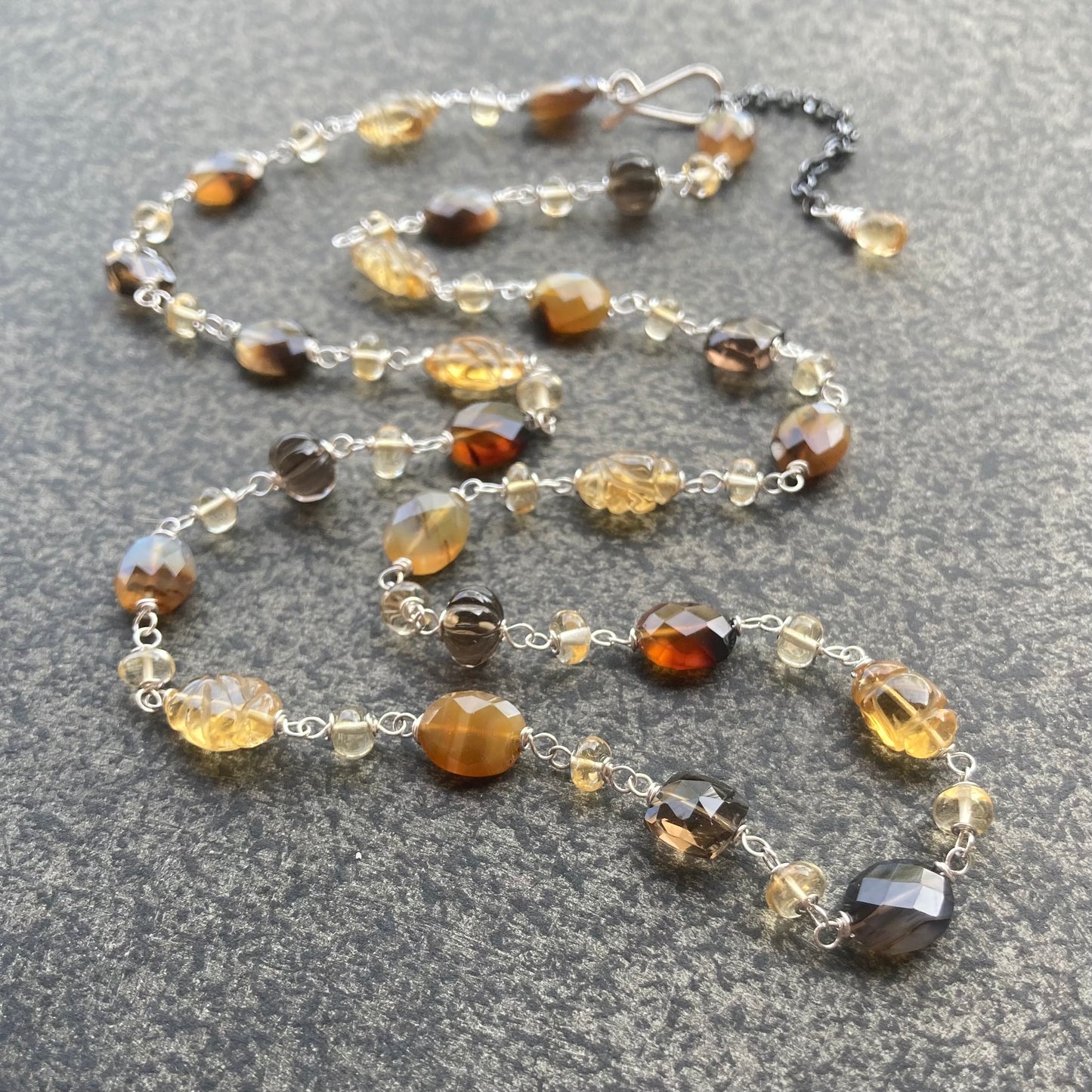 Montana Agate, Citrine, Smoky Quartz & Sterling Silver Necklace