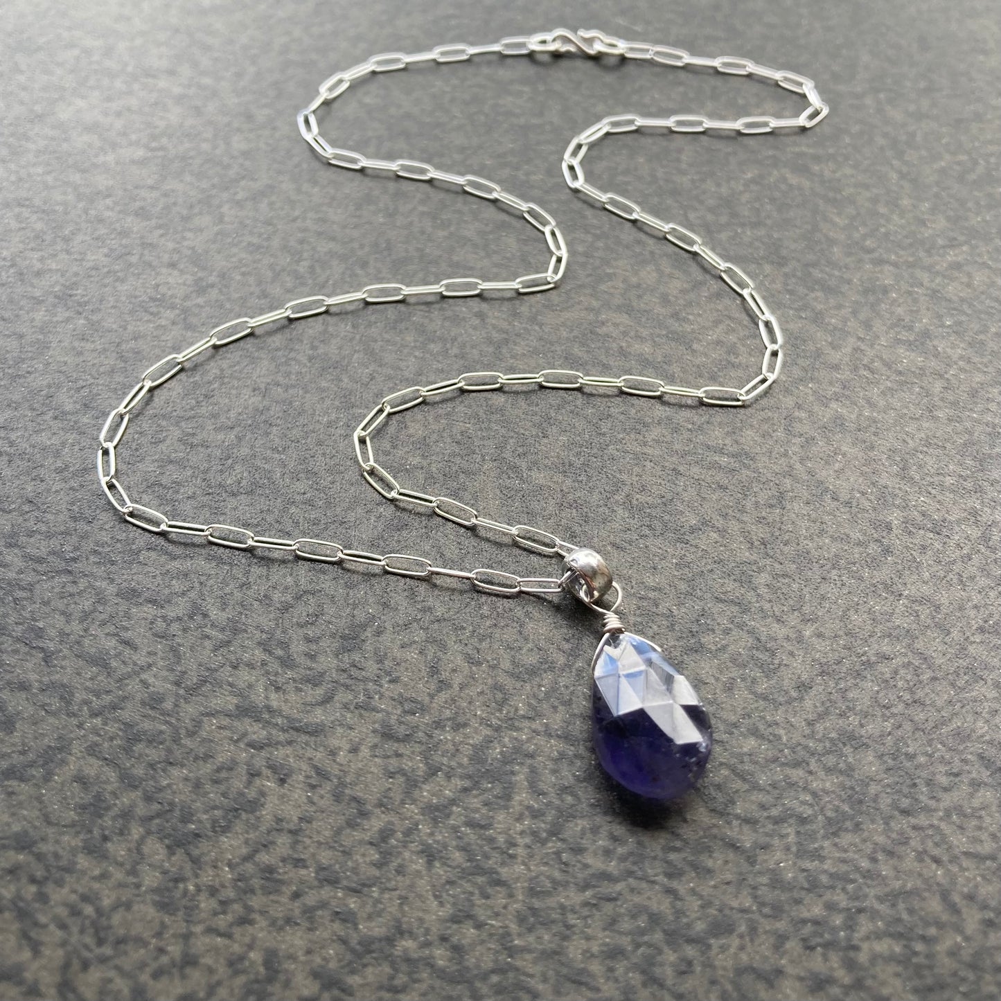 Iolite & Sterling Silver Pendant Necklace 16”