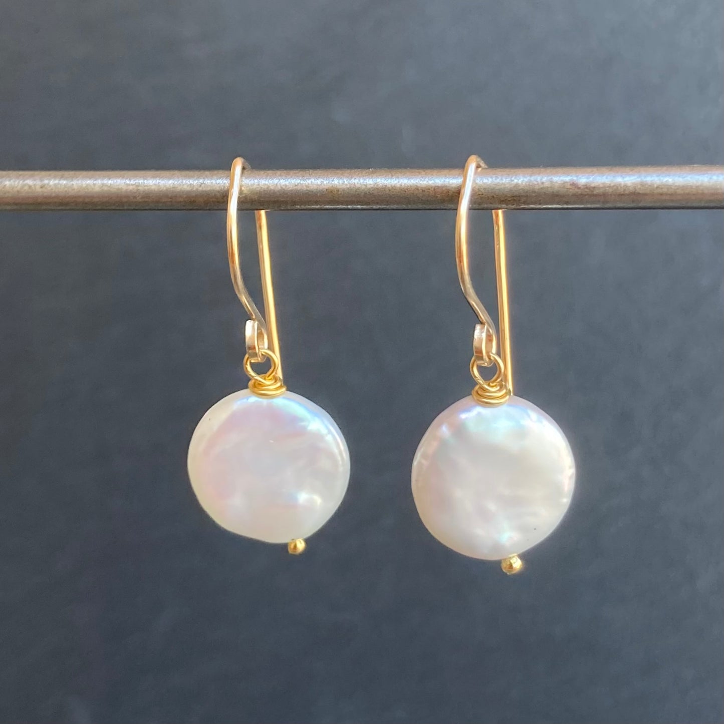 Freshwater Coin Pearl & Gold Earrings