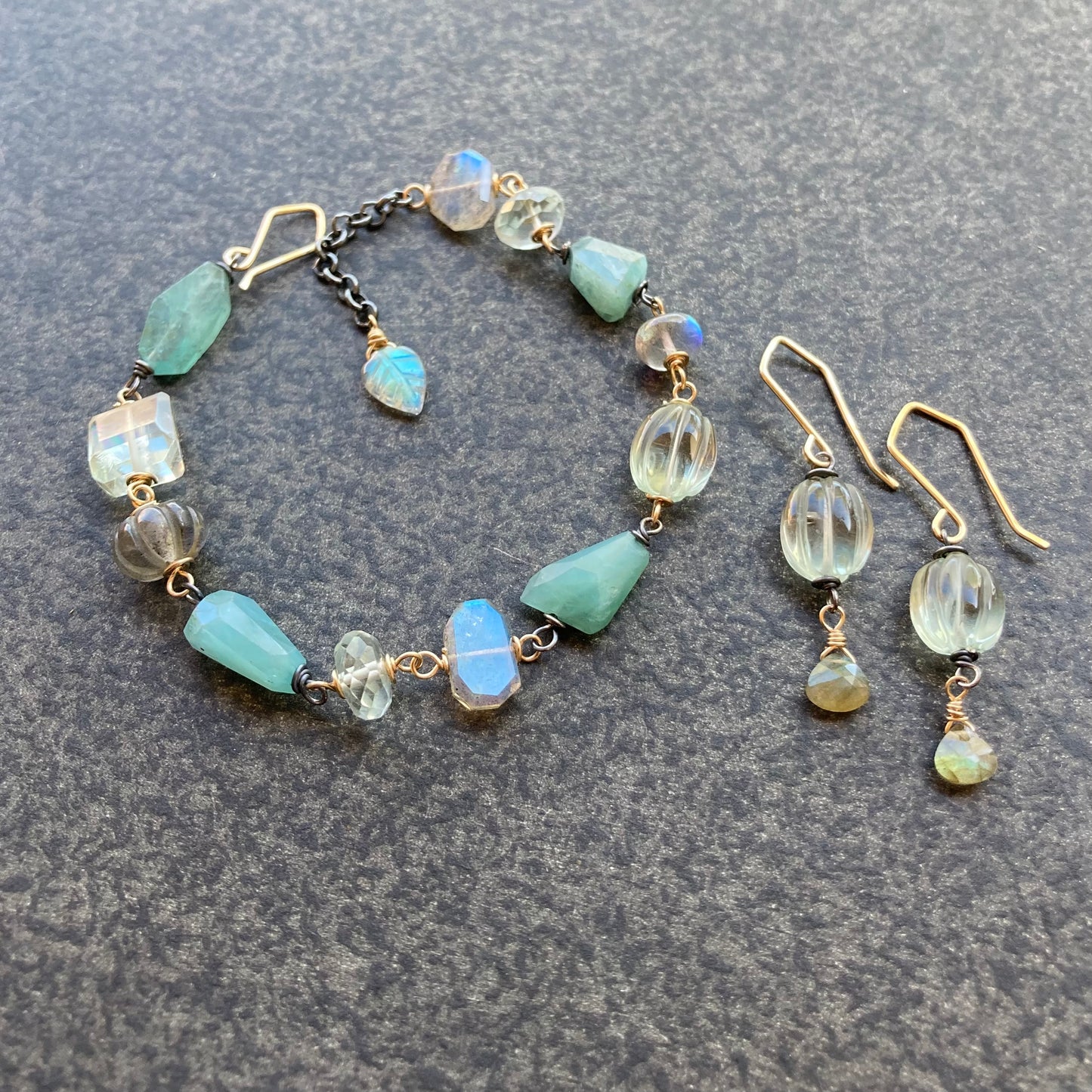 Grandidierite, Labradorite, Prasiolite & Mixed Metal Bracelet