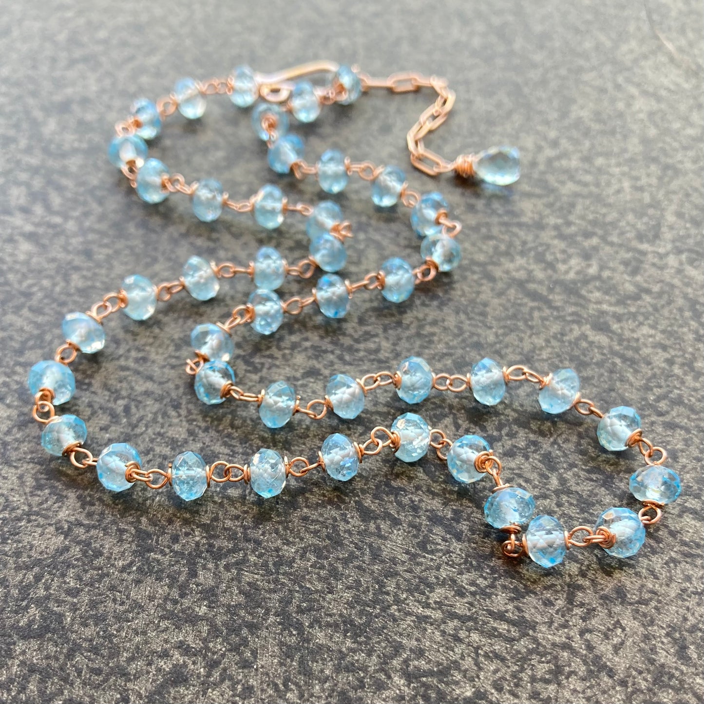 Swiss Blue Topaz & Rose Gold Necklace