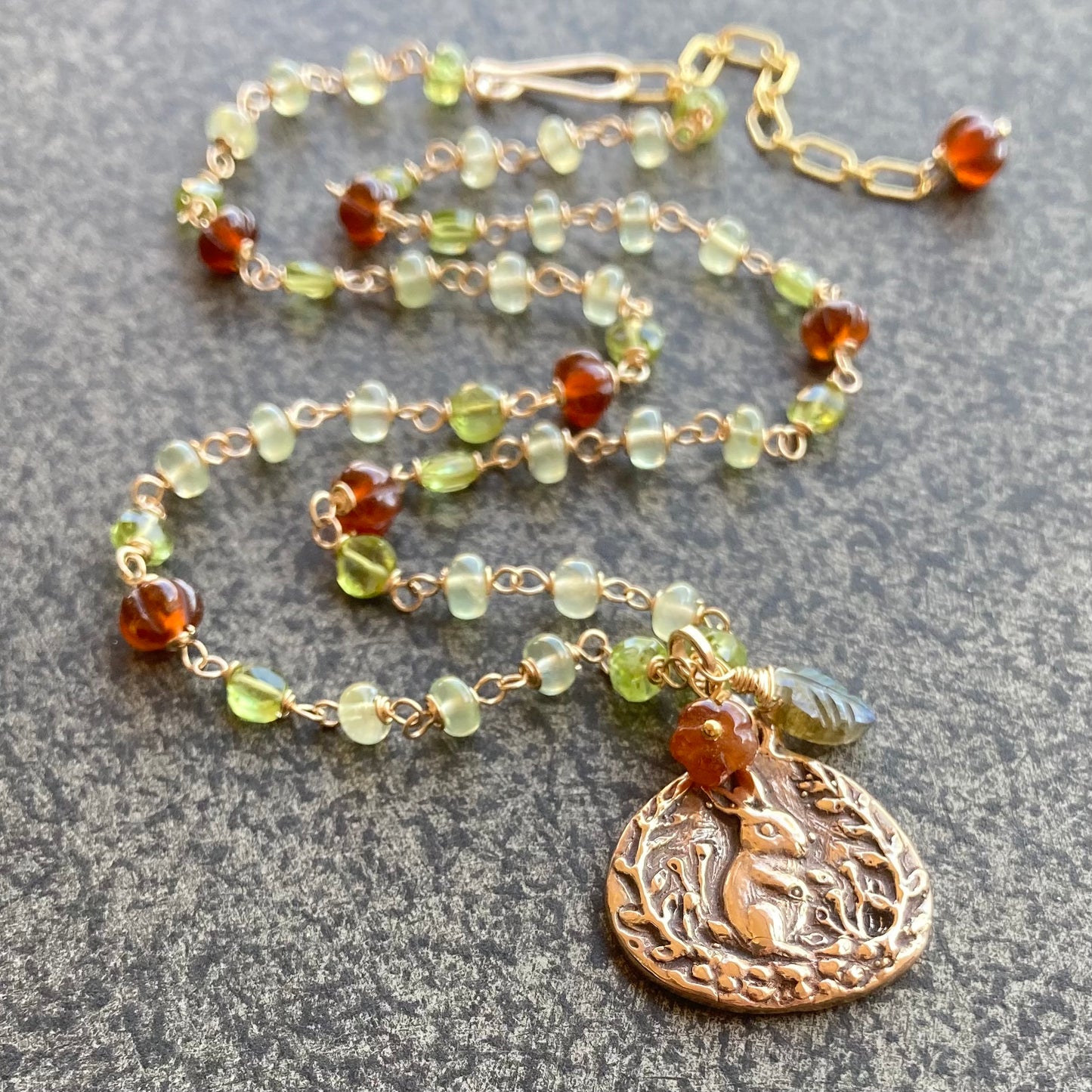 Multi Gemstone, Gold & Bronze Beatrix Pendant Necklace