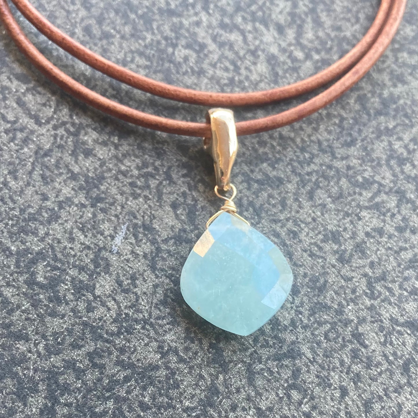 Milky Aquamarine & Bronze Leather Choker