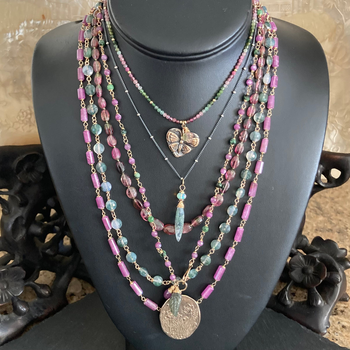 Moss Agate & Gold Necklace
