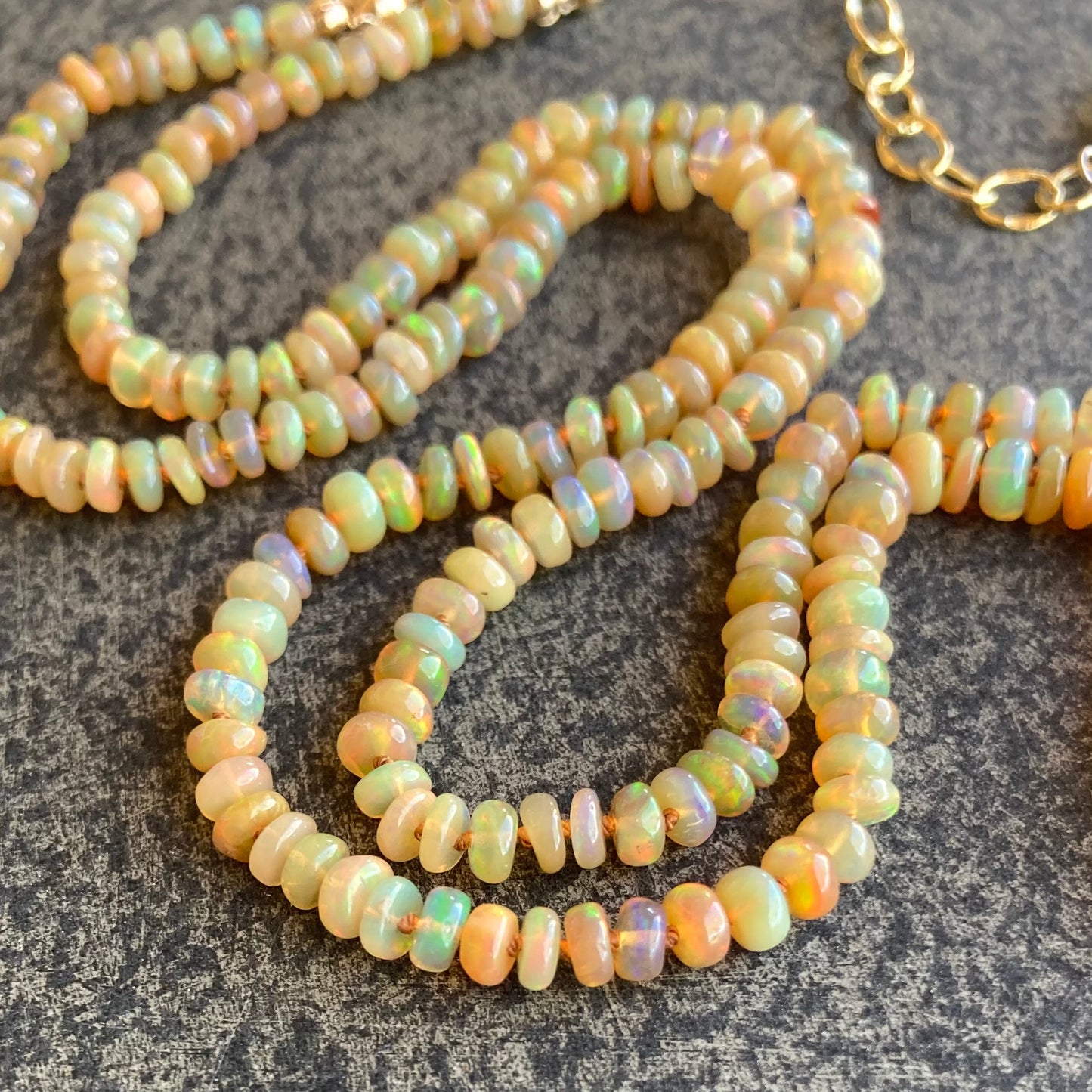 Ethiopian Golden Opal Hand Knotted Silk Necklace