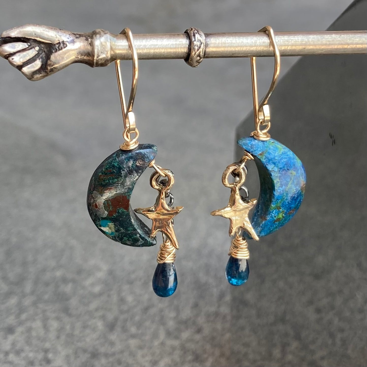 Chrysocolla, Neon Blue Kyanite & Mixed Metal Starry Night Cascade Earrings
