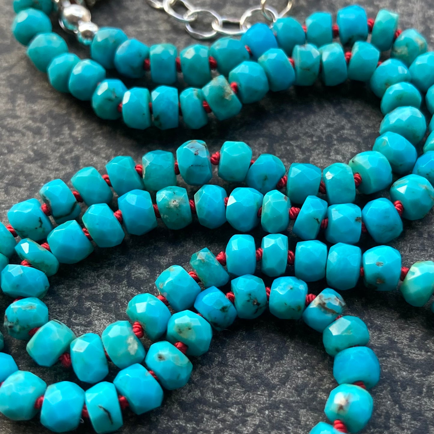Arizona Turquoise Hand Knotted Red Silk Necklace