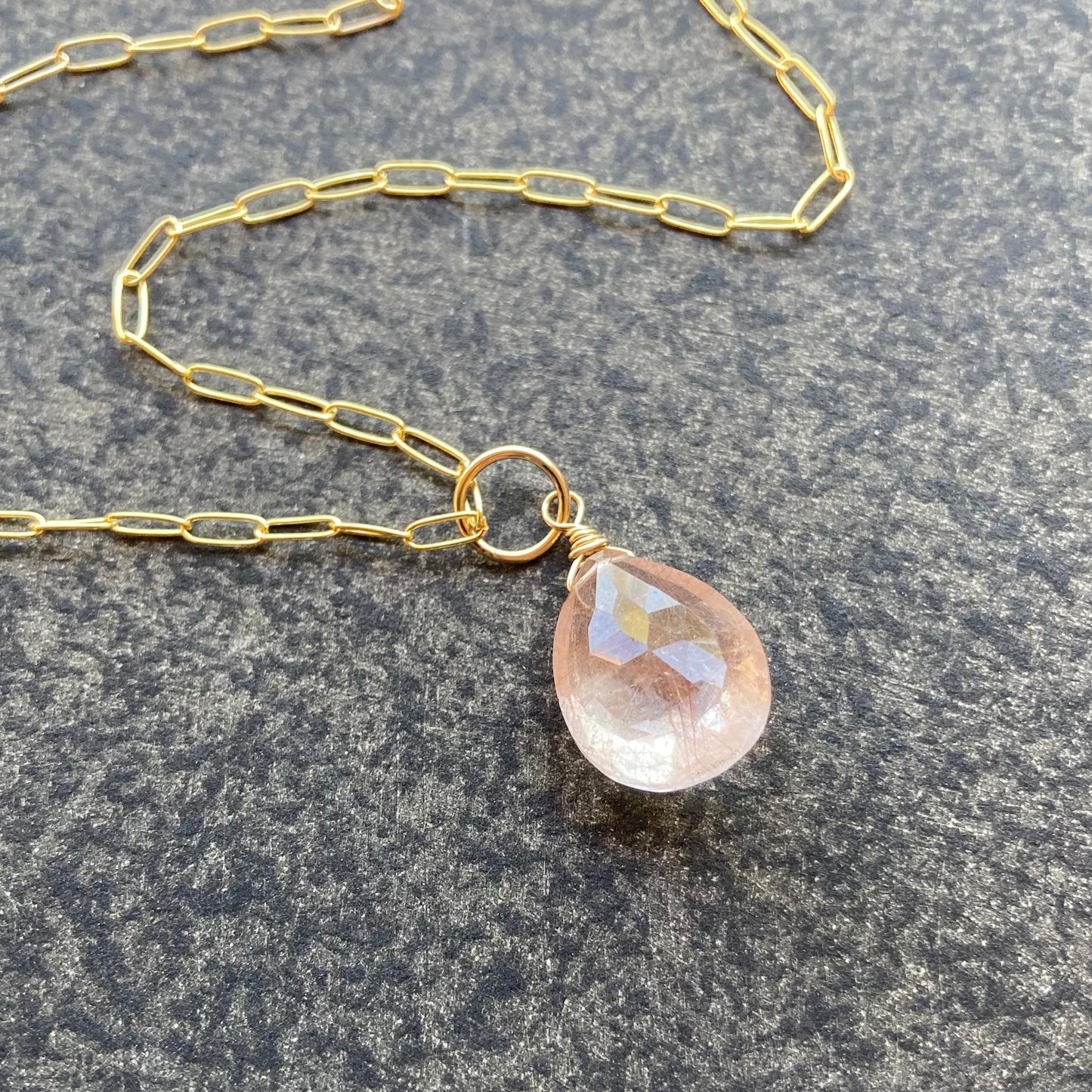 Copper Rutilated Quartz & Gold Pendant Necklace