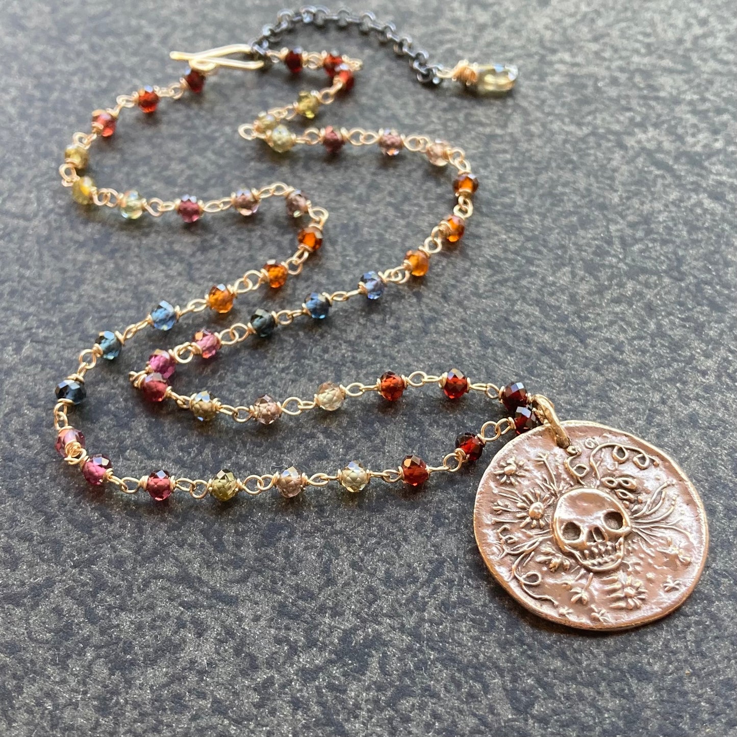 Tundra Sapphire & Mixed Metal Sugar Skull Necklace