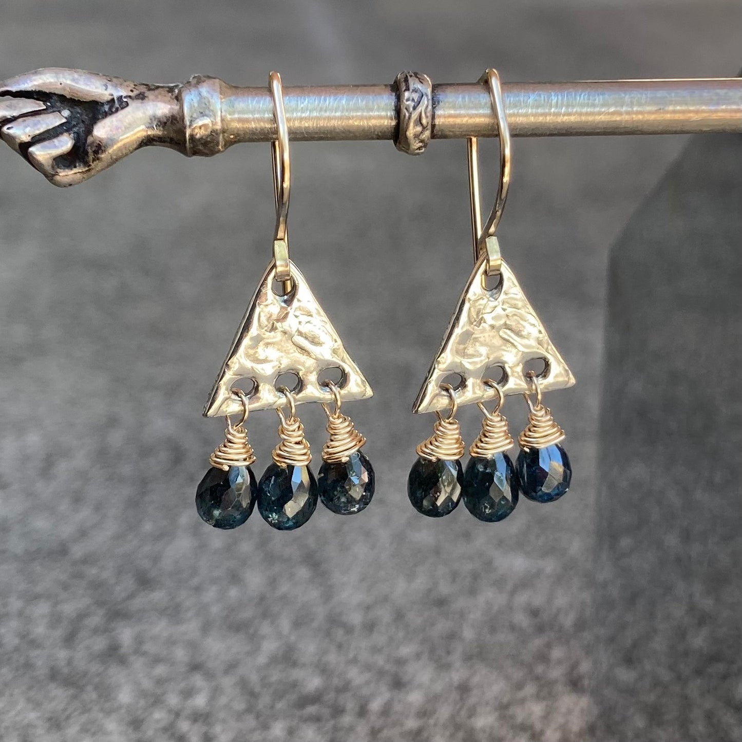 Moss Kyanite & Mixed Metal Triangle Fringe Earrings