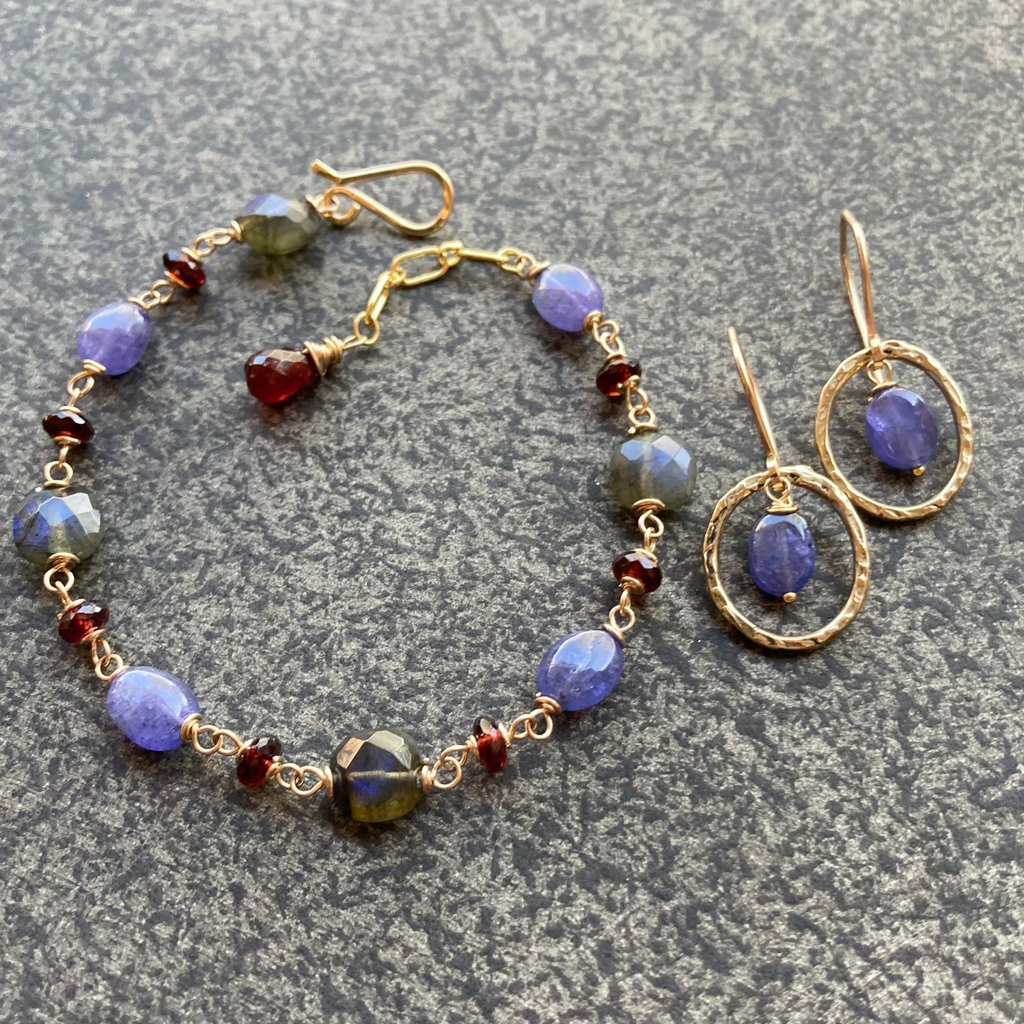 Labradorite, Tanzanite, Mozambique Garnet & 14k Gold Bracelet