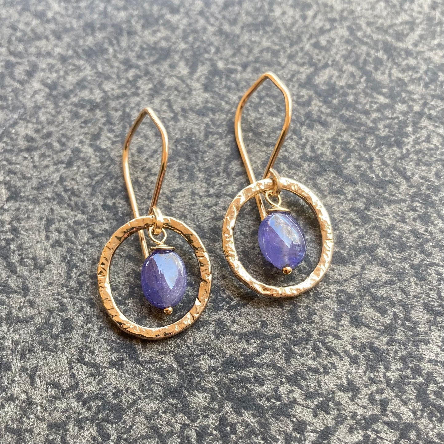 Tanzanite, Gold & Bronze Textured Hoops