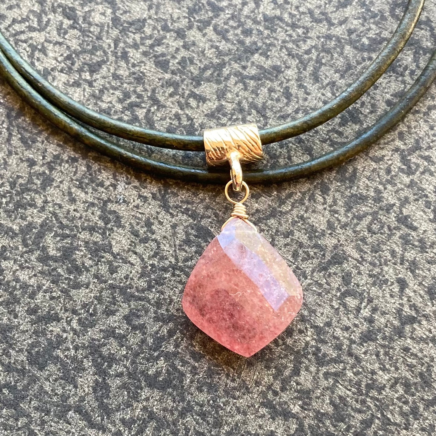 Strawberry Quartz & Bronze Leather Choker