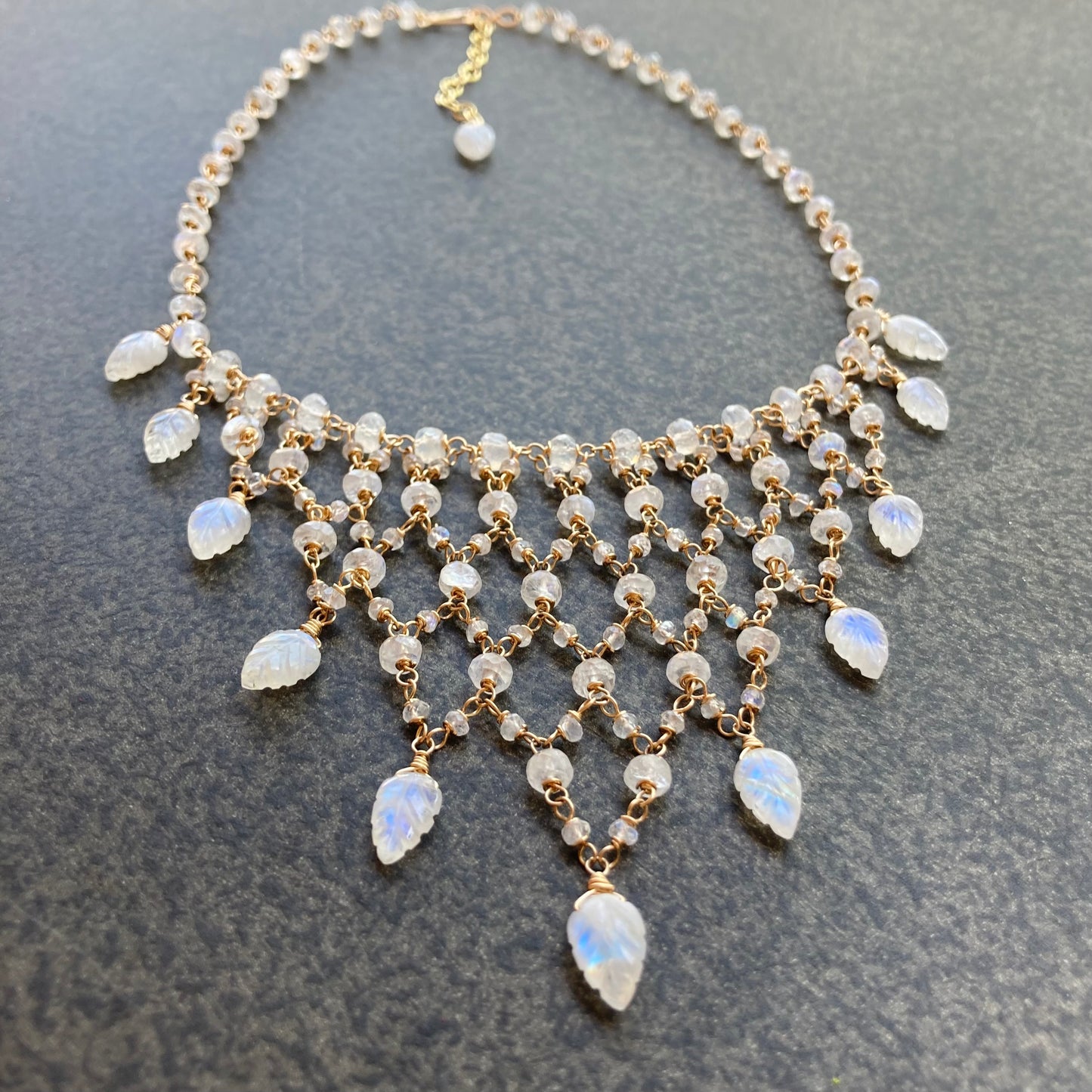 Rainbow Moonstone & Gold Chainmail Collar