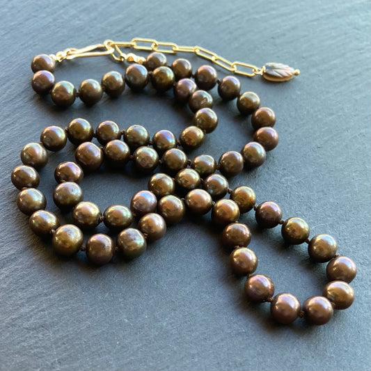 Chocolate Freshwater Pearl Hand Knotted Silk Necklace