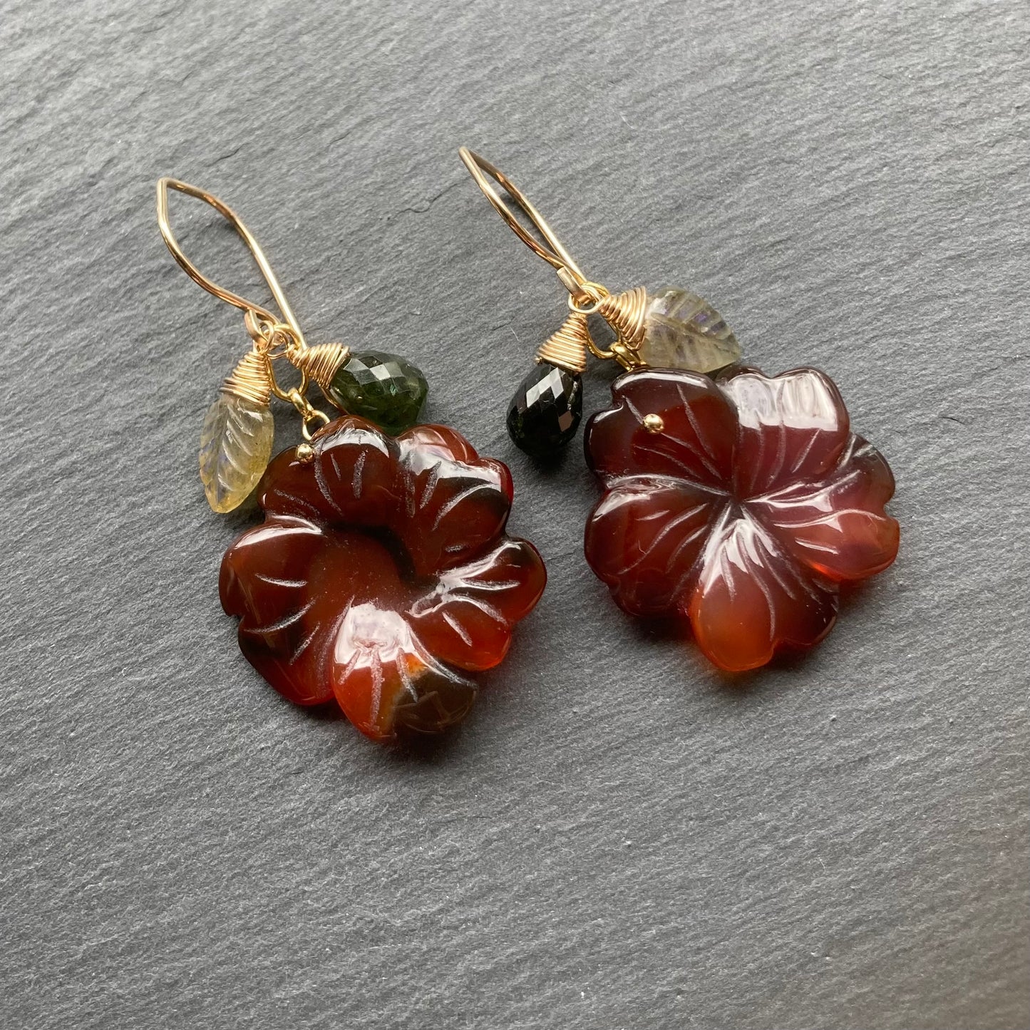 Carnelian & Gold Autumn Bloom Earrings