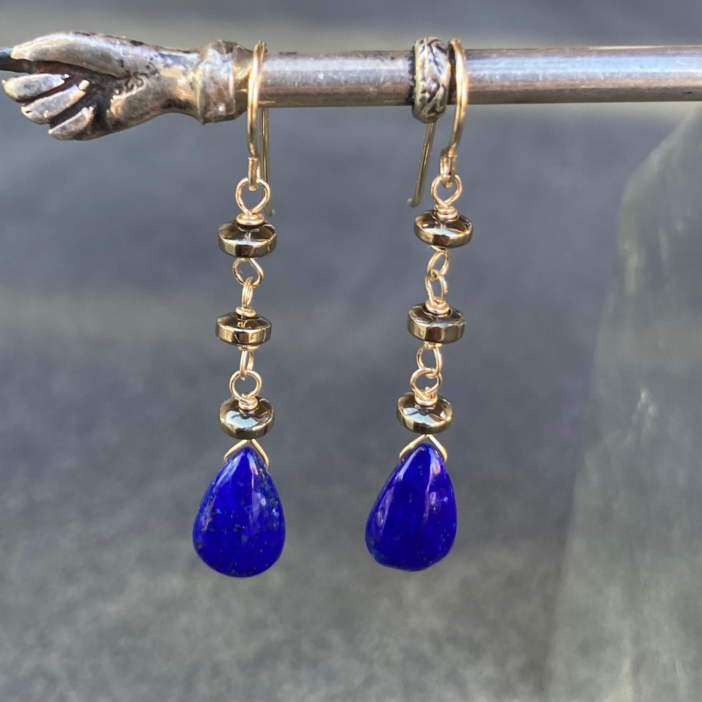 Lapis Lazuli, Pyrite & 14k Gold Earrings