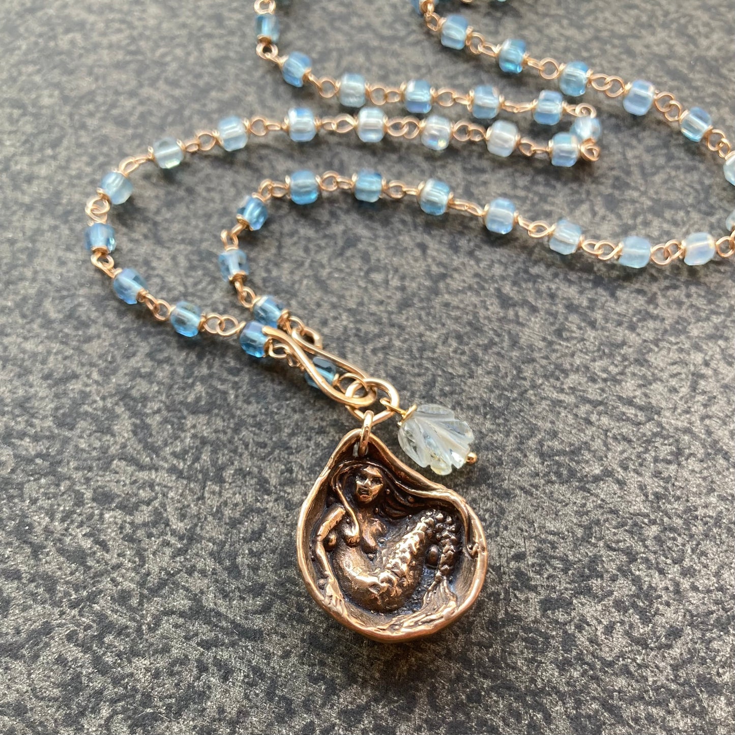 Santa Maria Aquamarine, Gold & Bronze Siren of the Sea Pendant Necklace