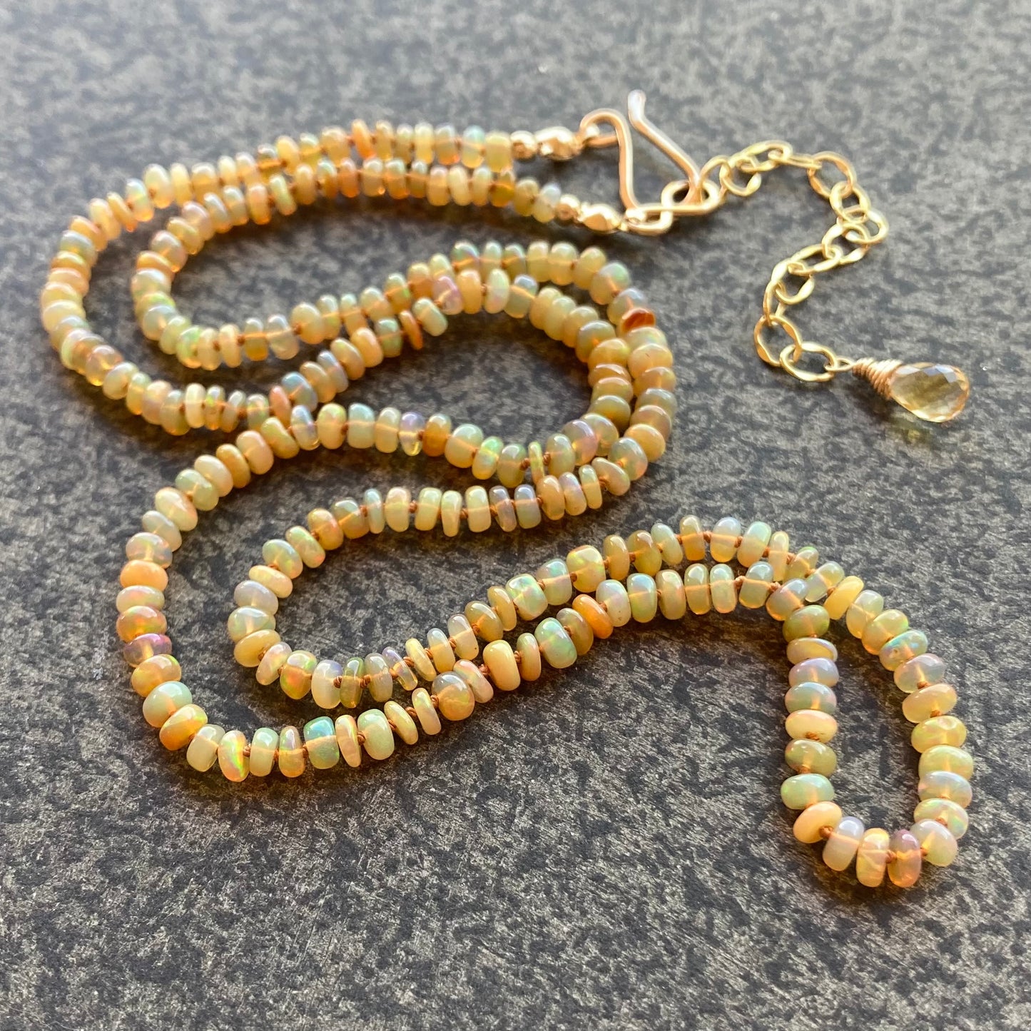 Ethiopian Golden Opal Hand Knotted Silk Necklace
