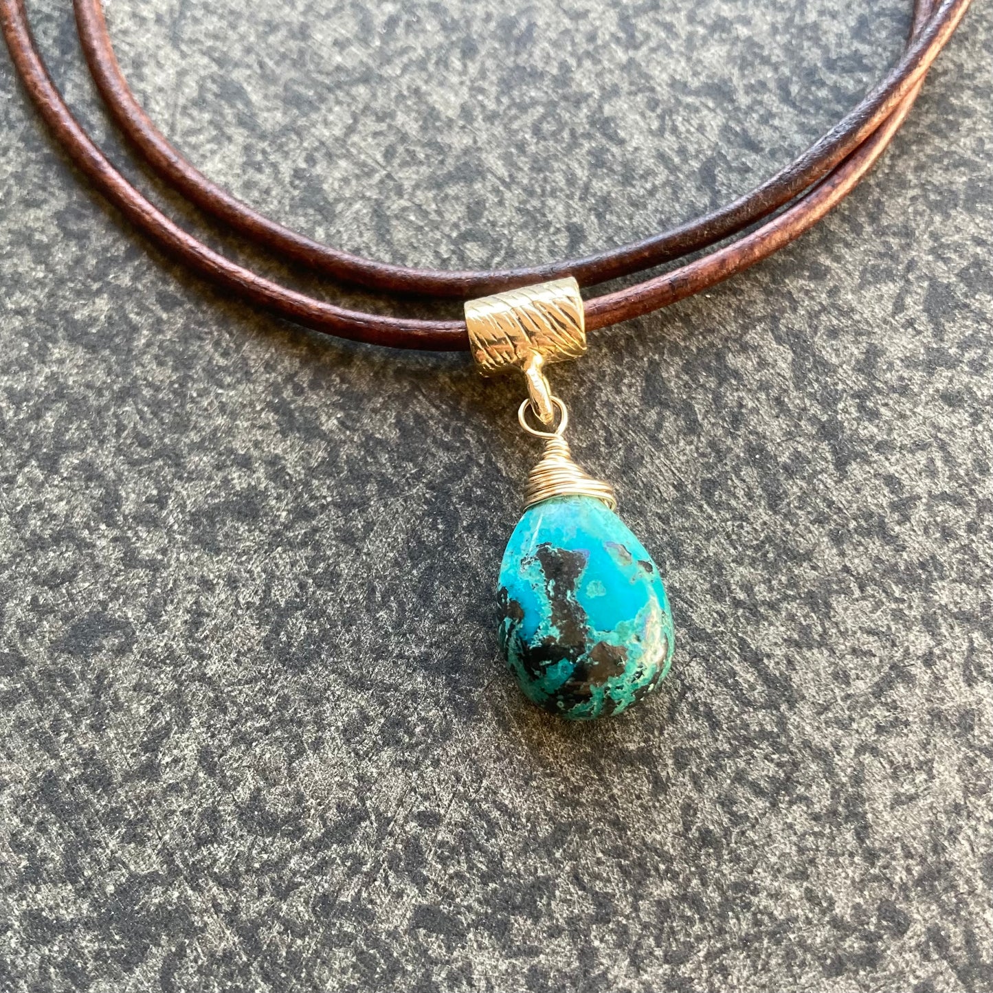 Chrysocolla & Bronze Leather Choker