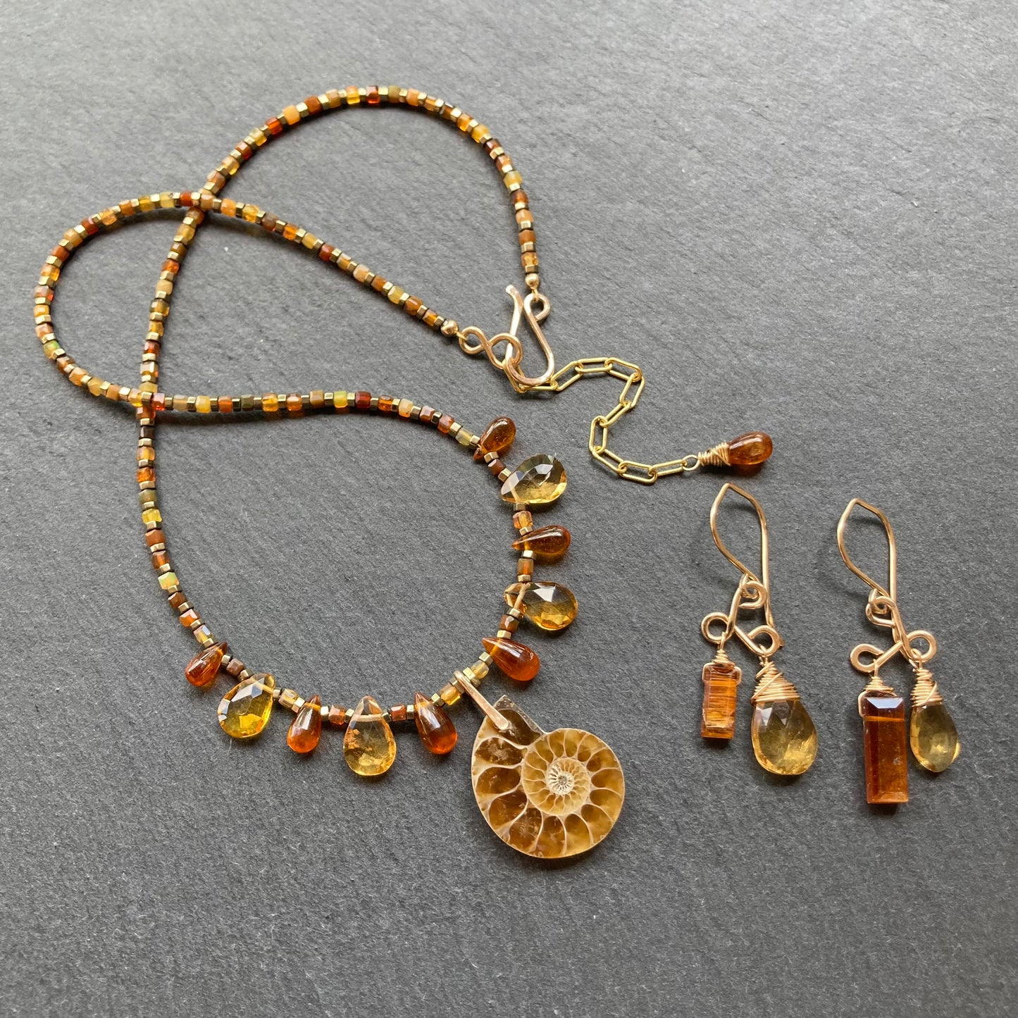 Orange Kyanite, Citrine & Gold Earrings
