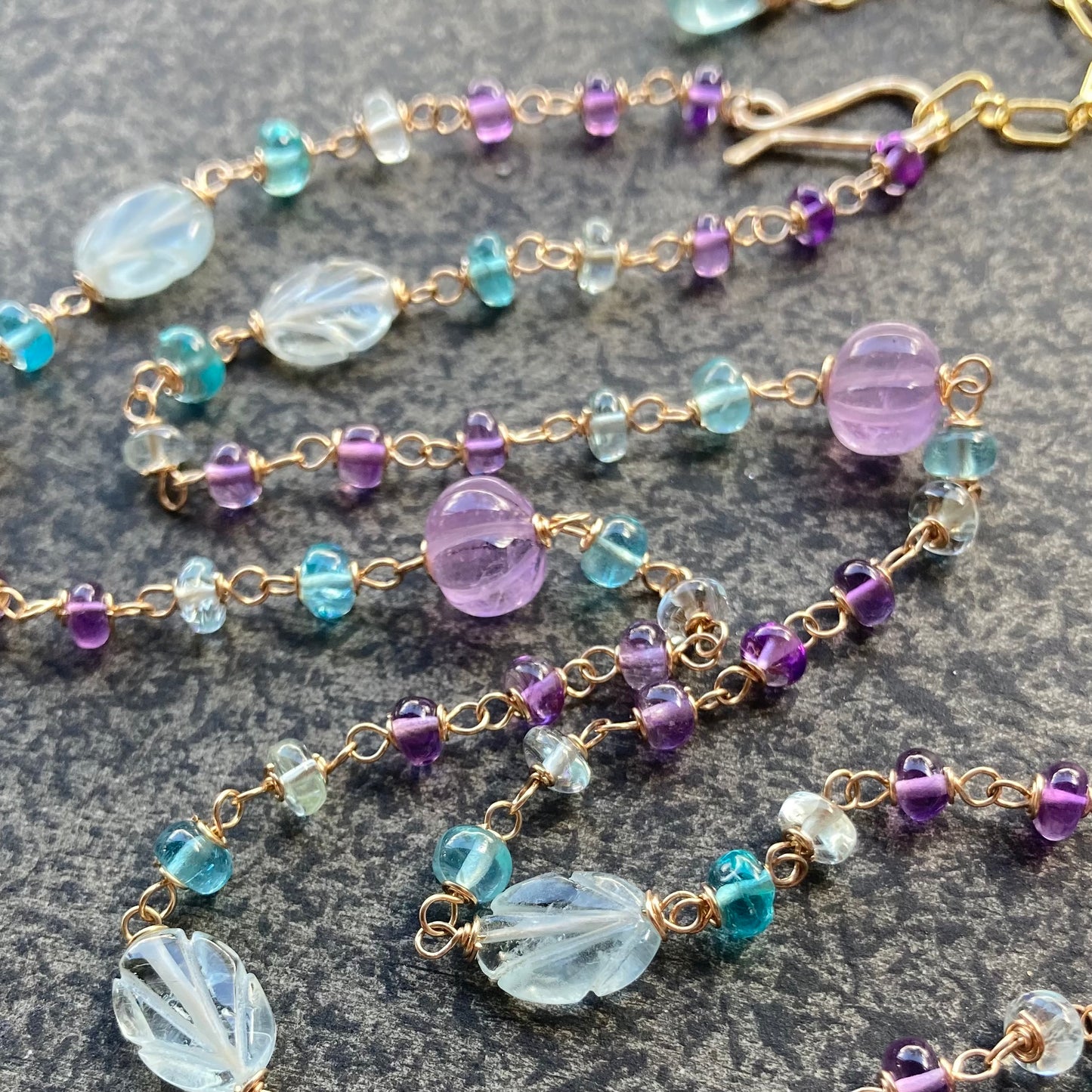 Amethyst, Aquamarine, Sky Blue Apatite & Gold Necklace