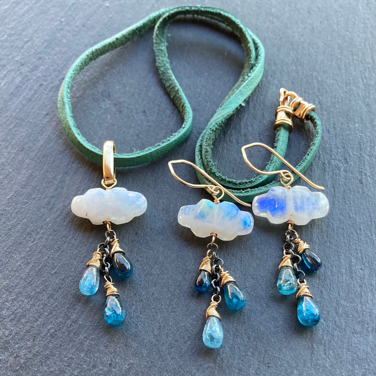 Rainbow Moonstone, Kyanite & Mixed Metal Monsoon Deertan Leather Choker