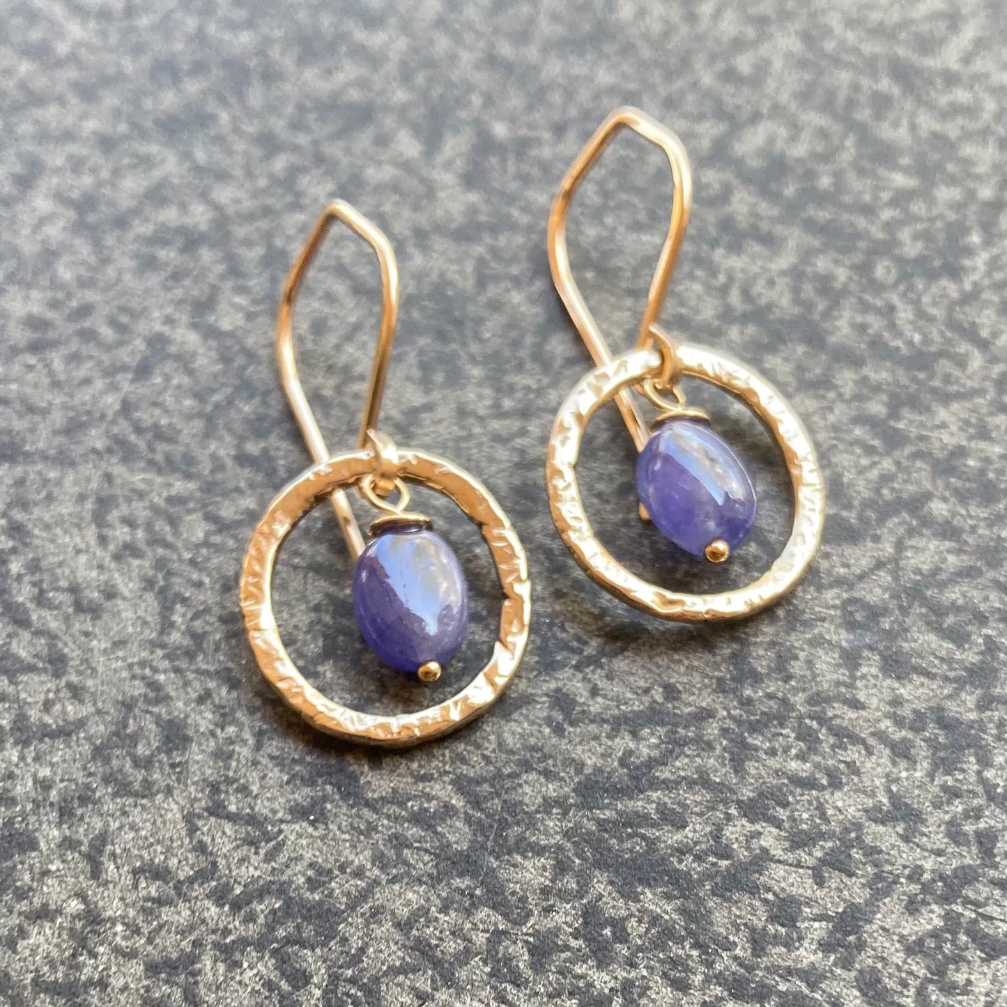 Tanzanite, Gold & Bronze Textured Hoops