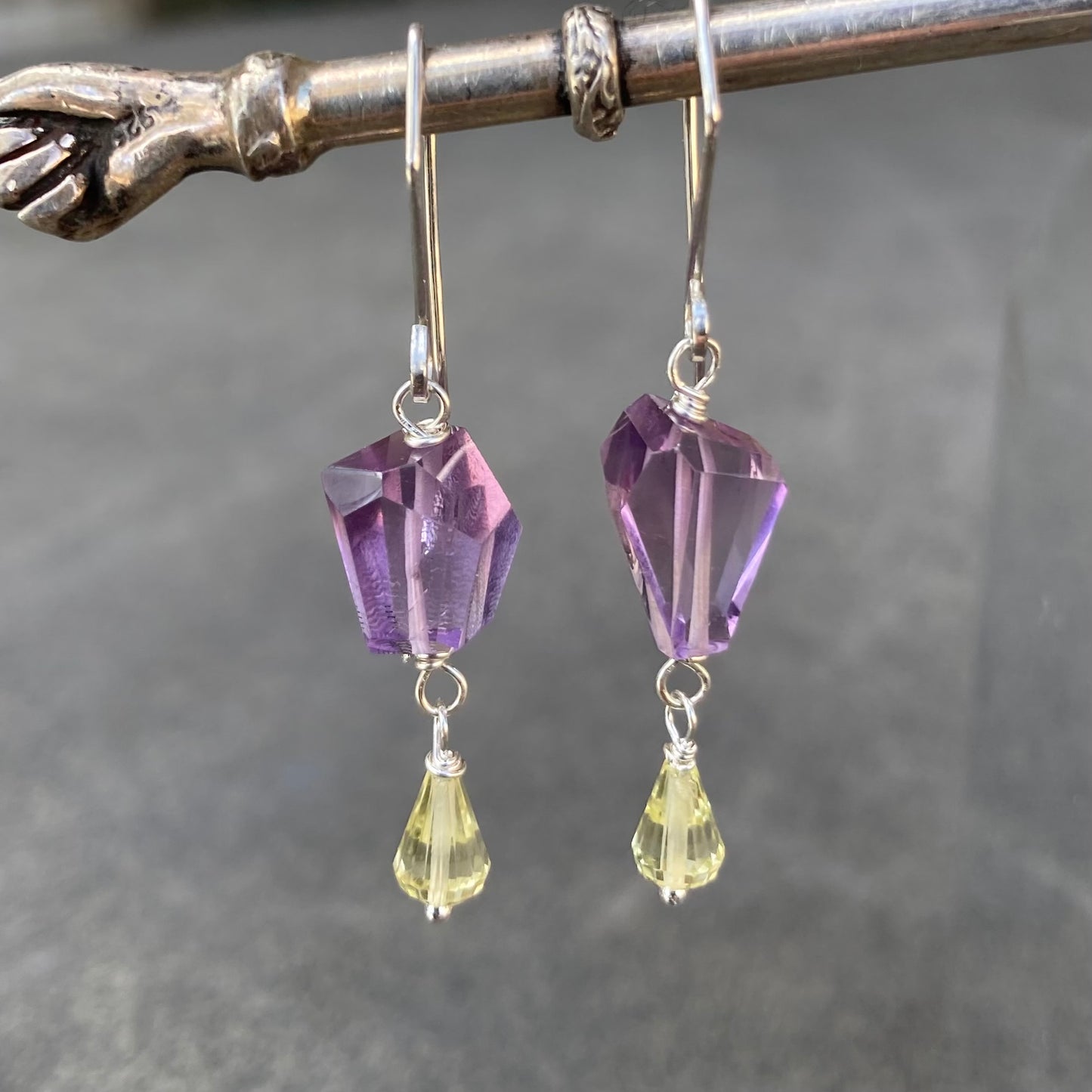 Amethyst, Lemon Quartz & Sterling Silver Earrings