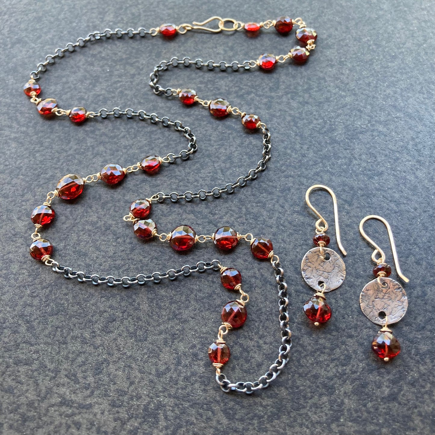 Mozambique Garnet & Mixed Metal Coin Earrings