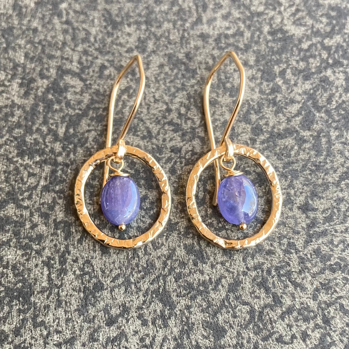 Tanzanite, Gold & Bronze Textured Hoops