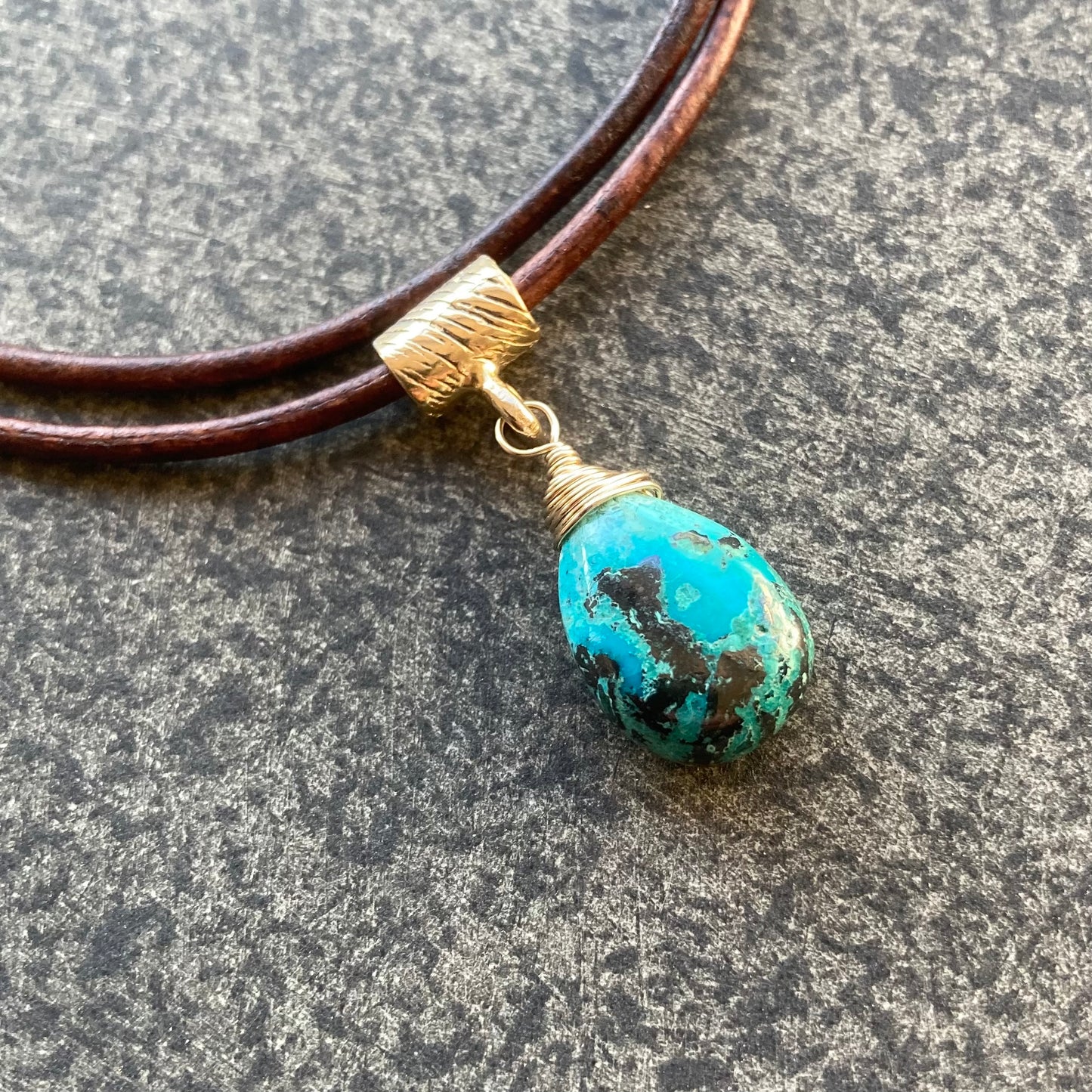 Chrysocolla & Bronze Leather Choker