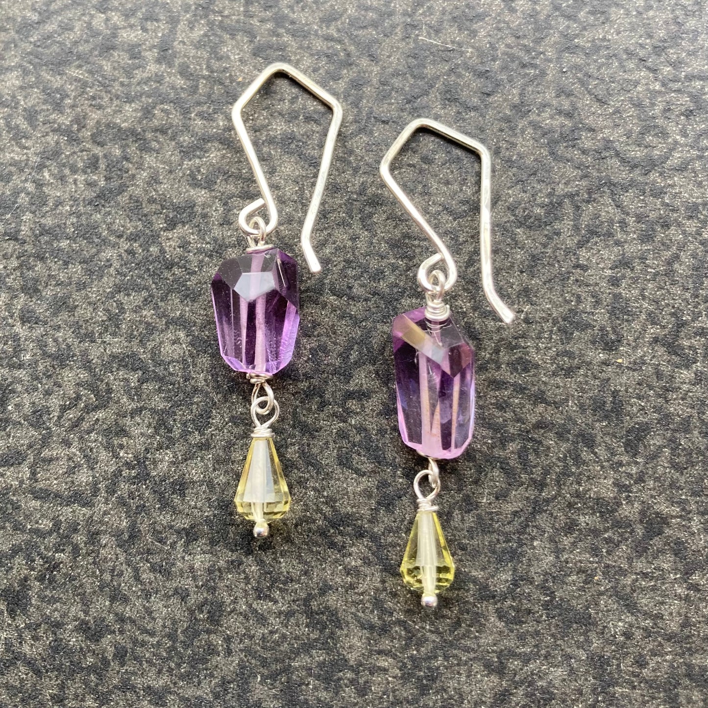 Amethyst, Lemon Quartz & Sterling Silver Earrings