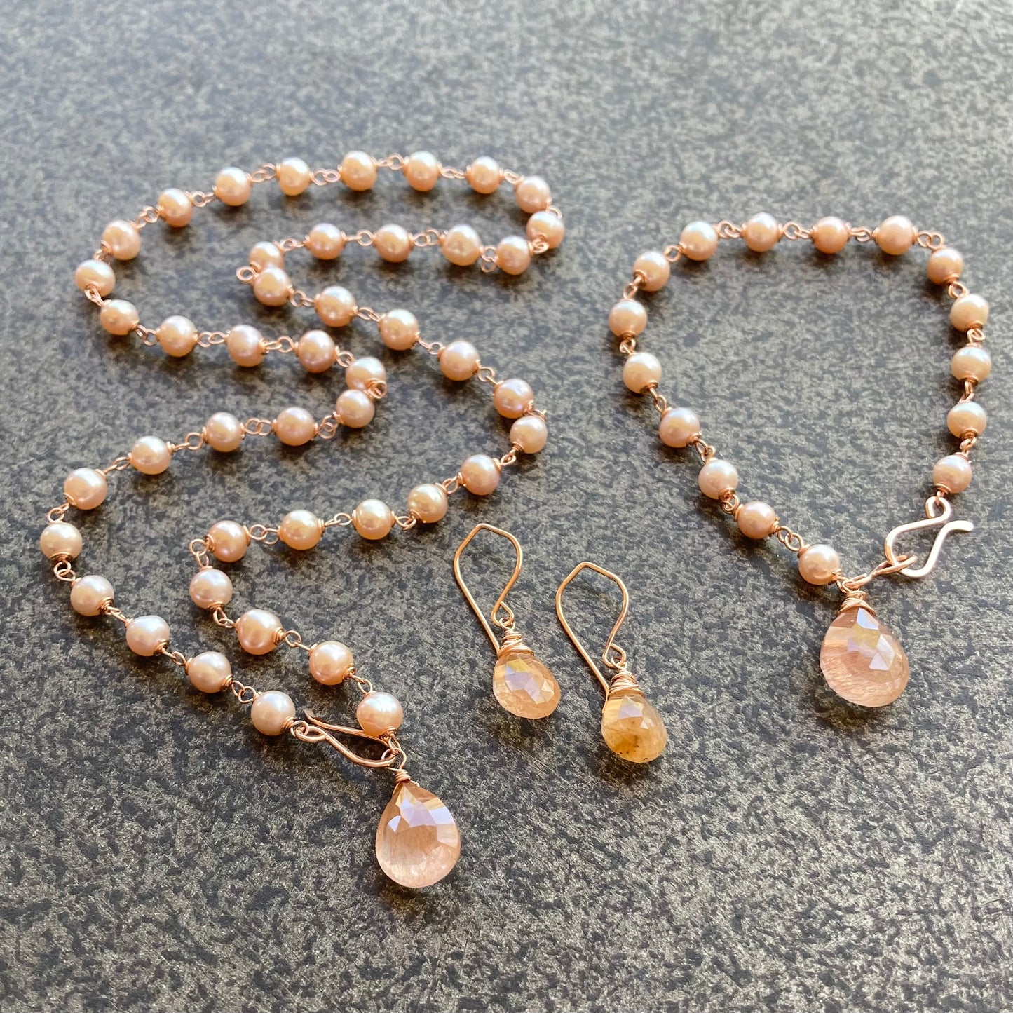 Pink Freshwater Pearl, Rose Gold & Copper Rutilated Quartz Convertible Pendant Necklace